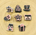 New Year's Eve Croc Charms: Pink & Black, Set of 8
