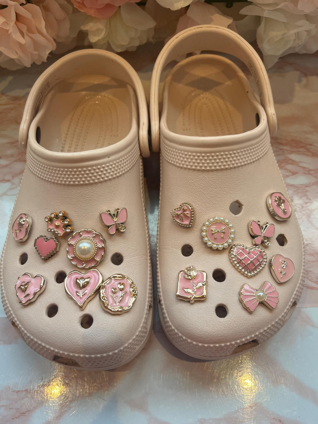 Pink Pearl Croc Charms - Girly Shoe Accessories - 16 Piece Set