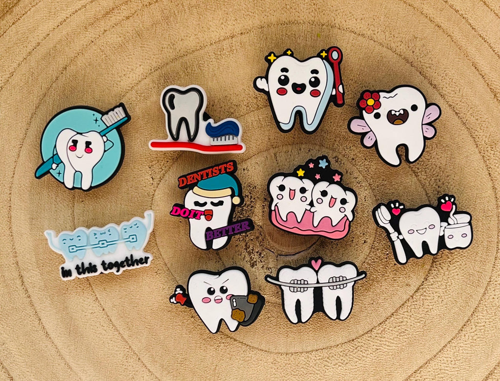 Dentist Croc Charms - Teeth, Toothbrush, Toothpaste - Set of 10