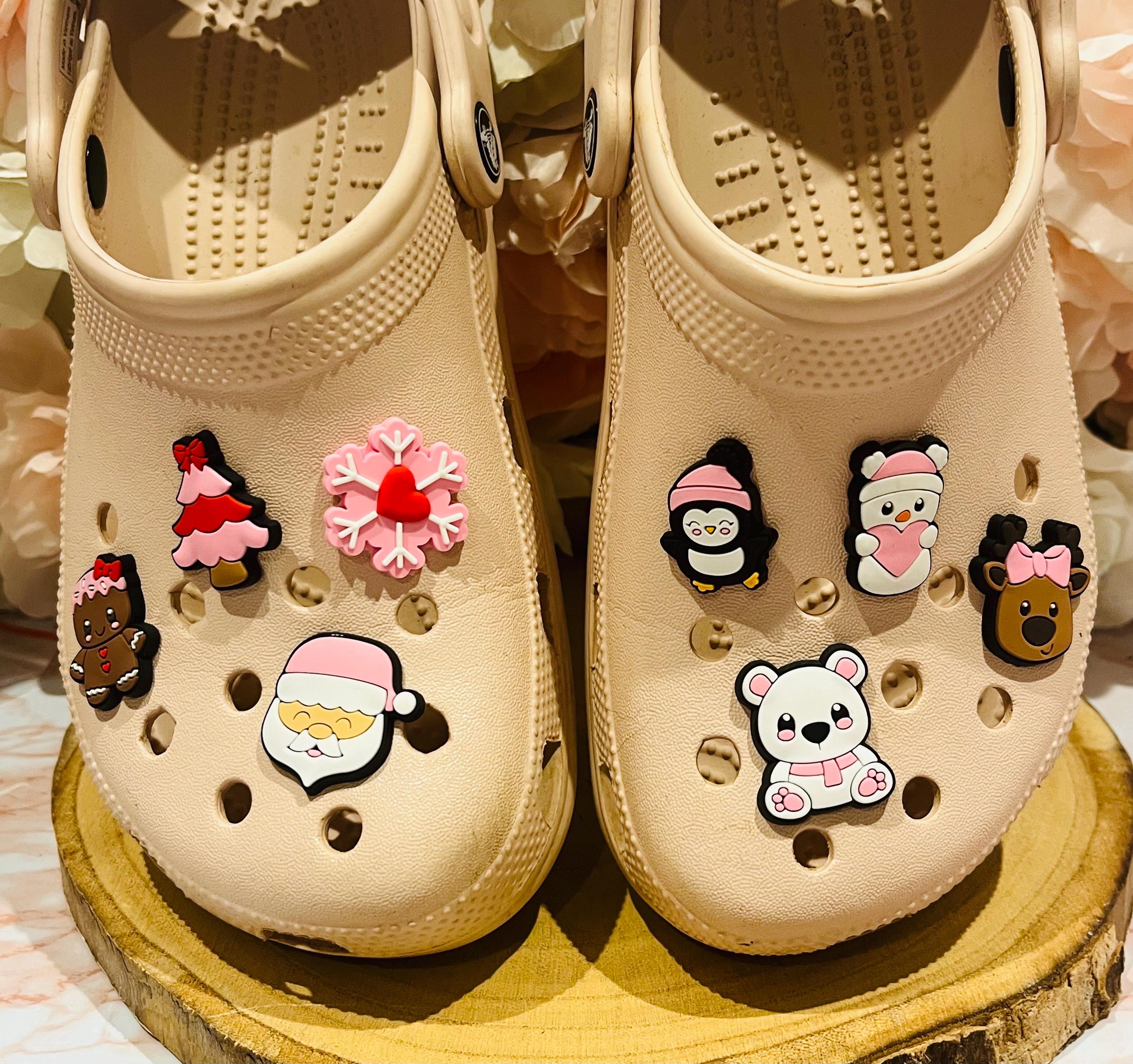 Girls Christmas Croc Charms: Pink Xmas Shoe Accessories - 8 Pack