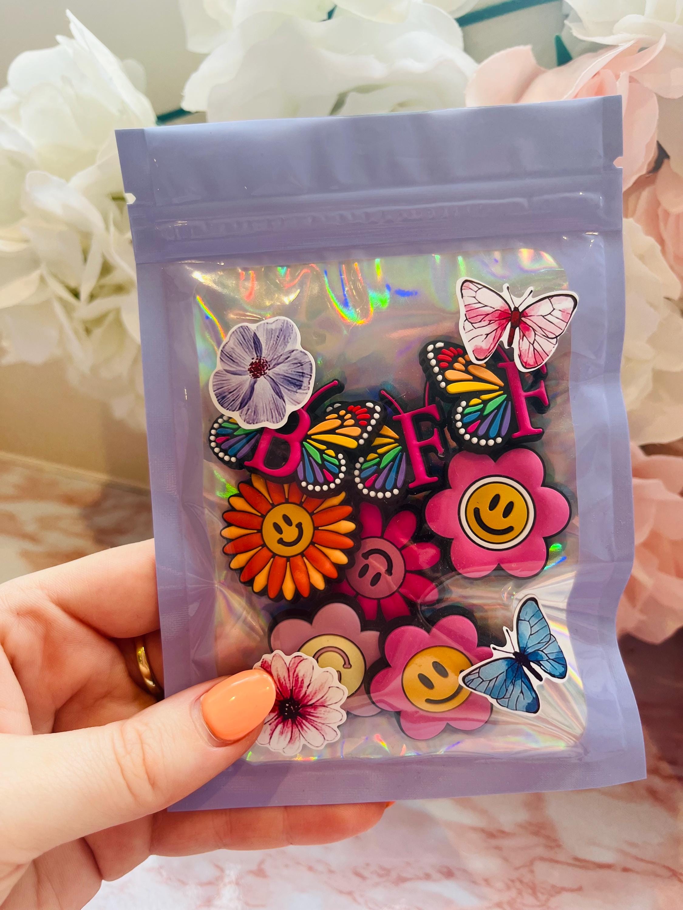 BFF Croc Charms: Butterfly & Flower Shoe Accessories - Pack of 8