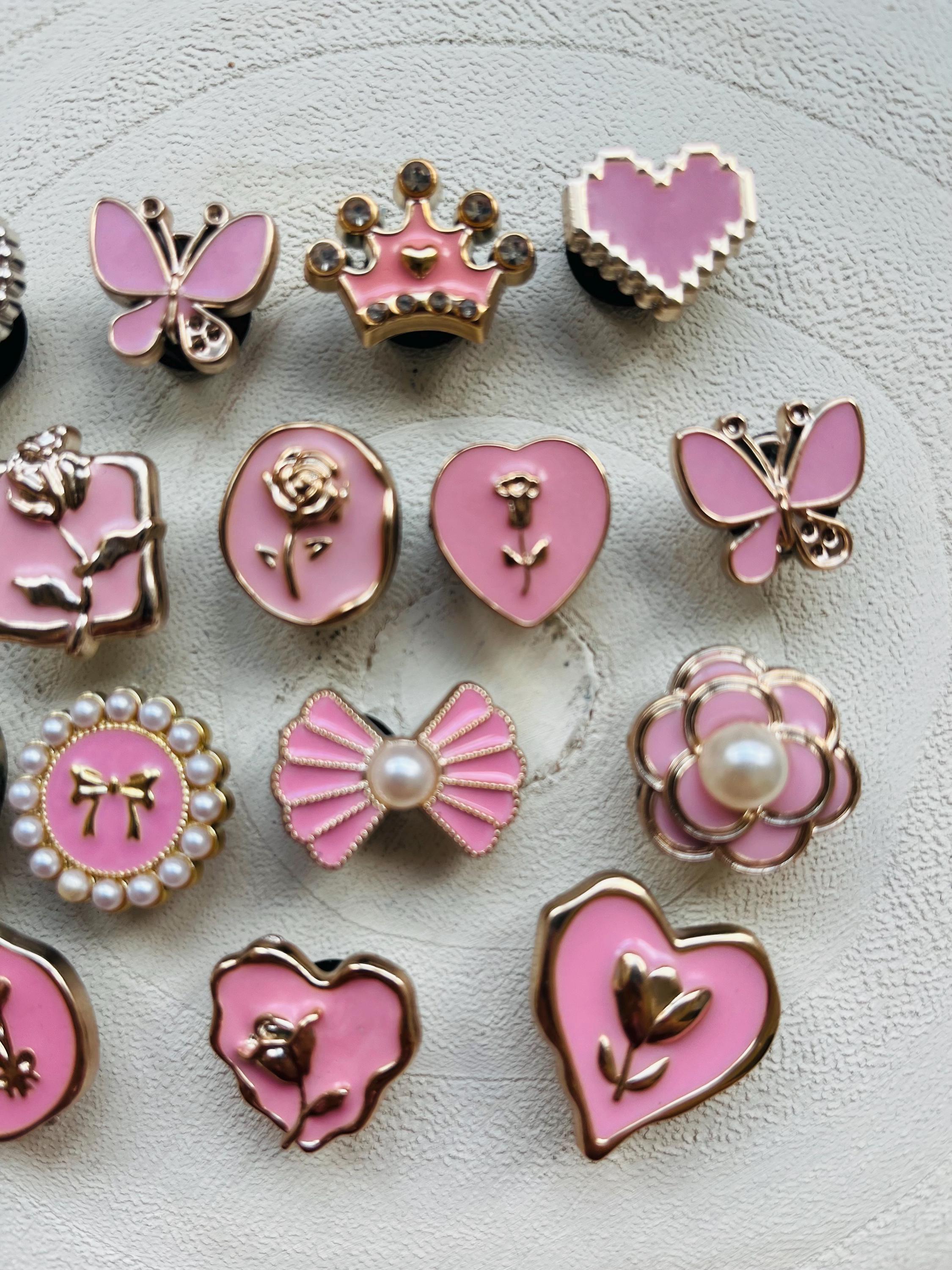 Pink Croc Charms Set: Pearl Shoe Accessories, 16-Piece
