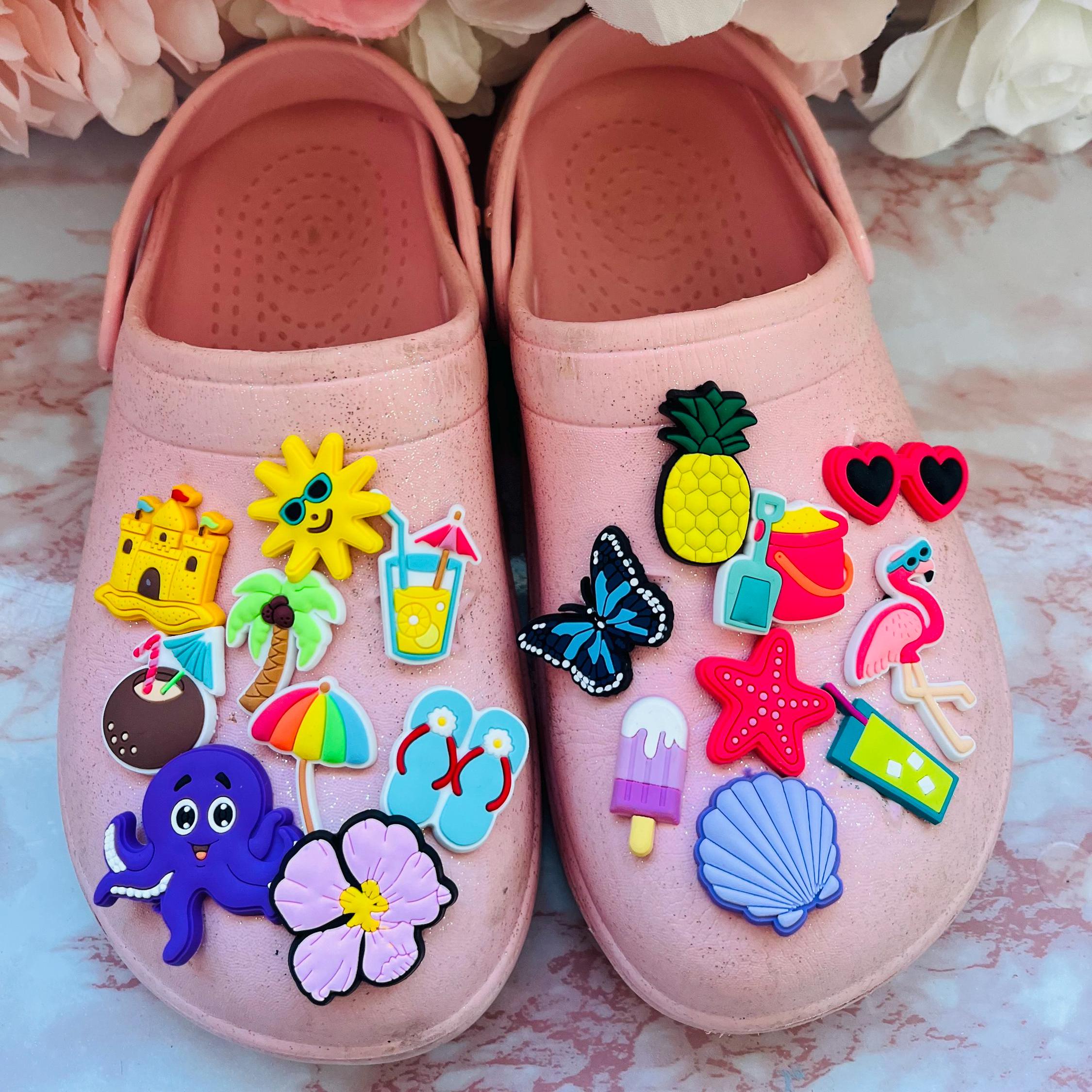 Summer Croc Charms: Beach Holiday Pack of 25, Clog Shoe Accessories