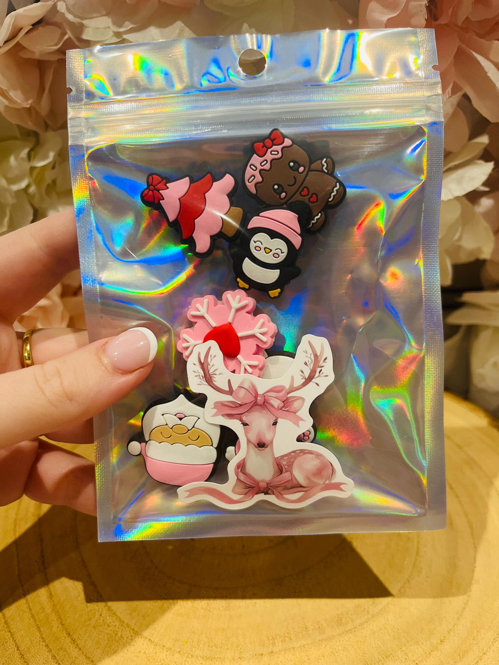 Girls Christmas Croc Charms: Pink Xmas Shoe Accessories - 8 Pack