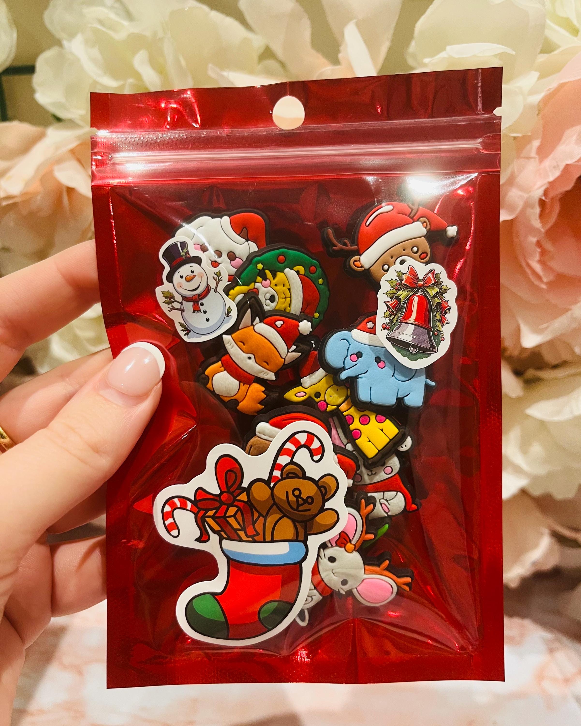 Set of 10 Animal Christmas Croc Charms With Santa Hats On