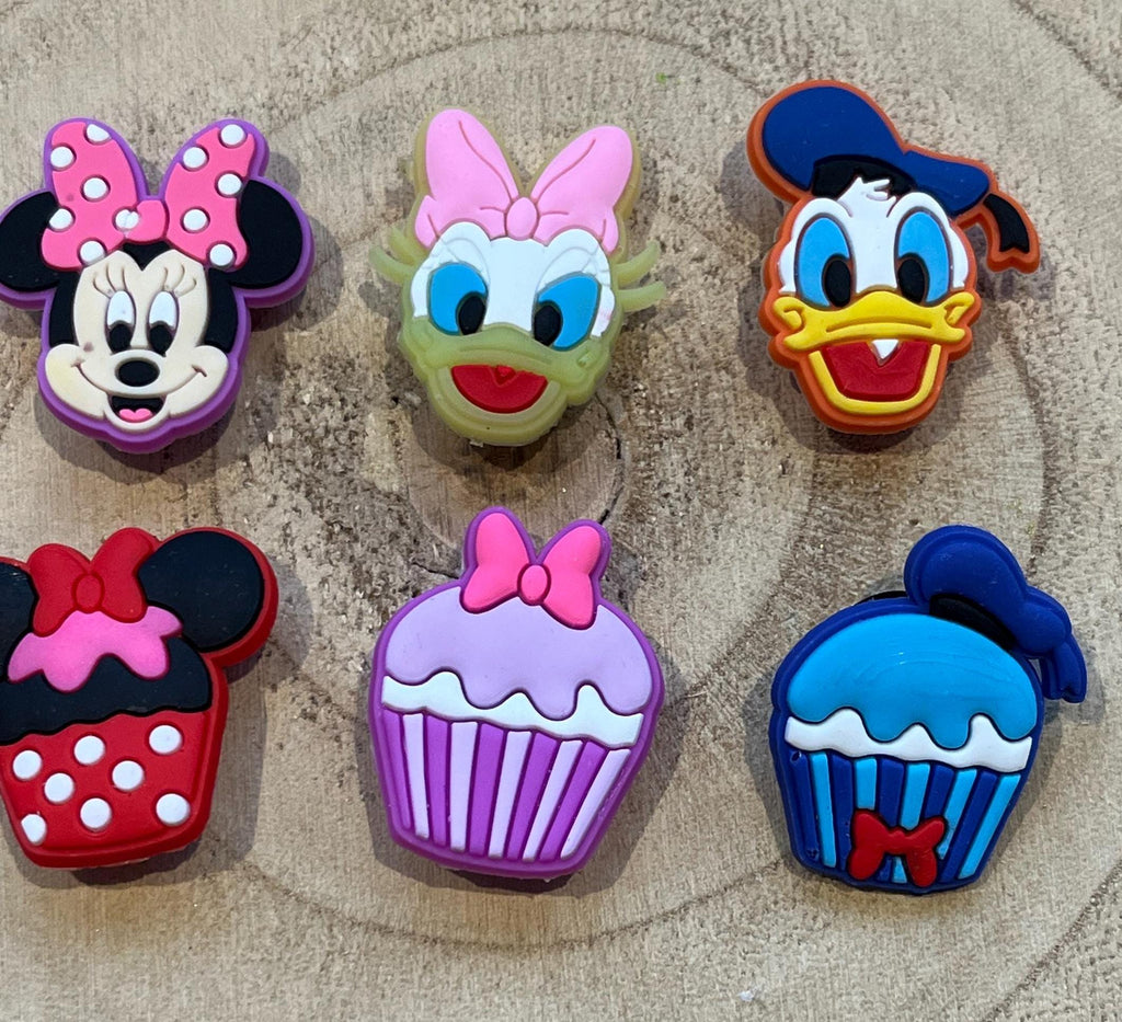Pack of 8 Croc Disney Croc Charms | Mickey Mouse Croc Chams | Minnie Croc Charms | Daisy and Donald Croc Charms | Cupcake Croc Charms |