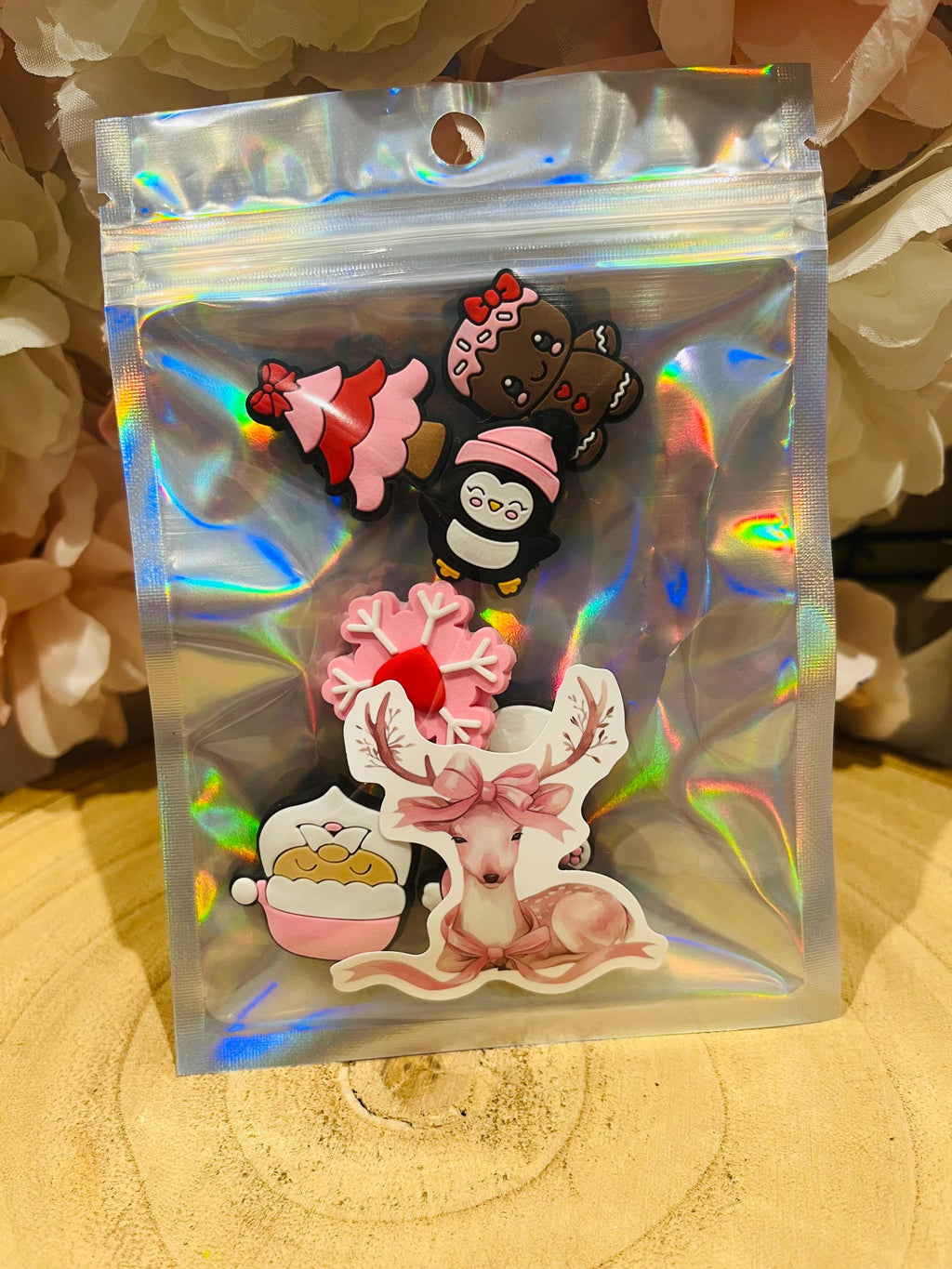 Pretty Pink Christmas Croc Charm Pack of 8 | Christmas Croc Charms | Santa | Penguin | Pink Decorations | Christmas Shoe Accessories