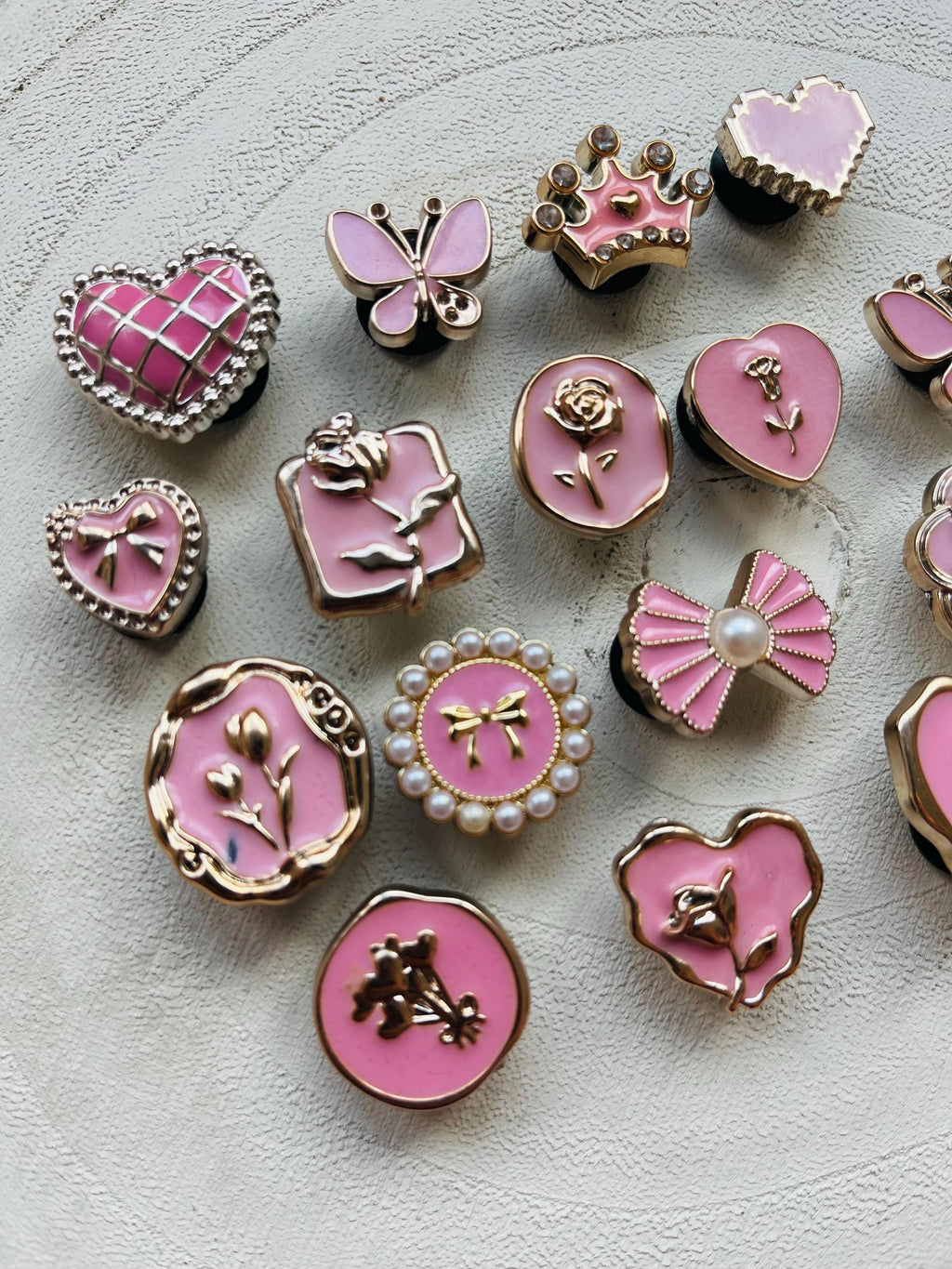 Pink Croc Charms Set: Pearl Shoe Accessories, 16-Piece