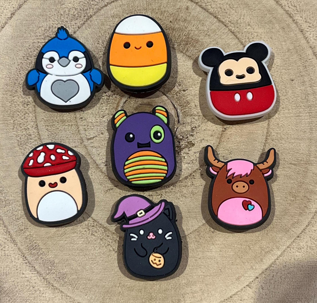 Squish Mellow Croc Charms: Kids PVC Shoe Decoration, Set of 7