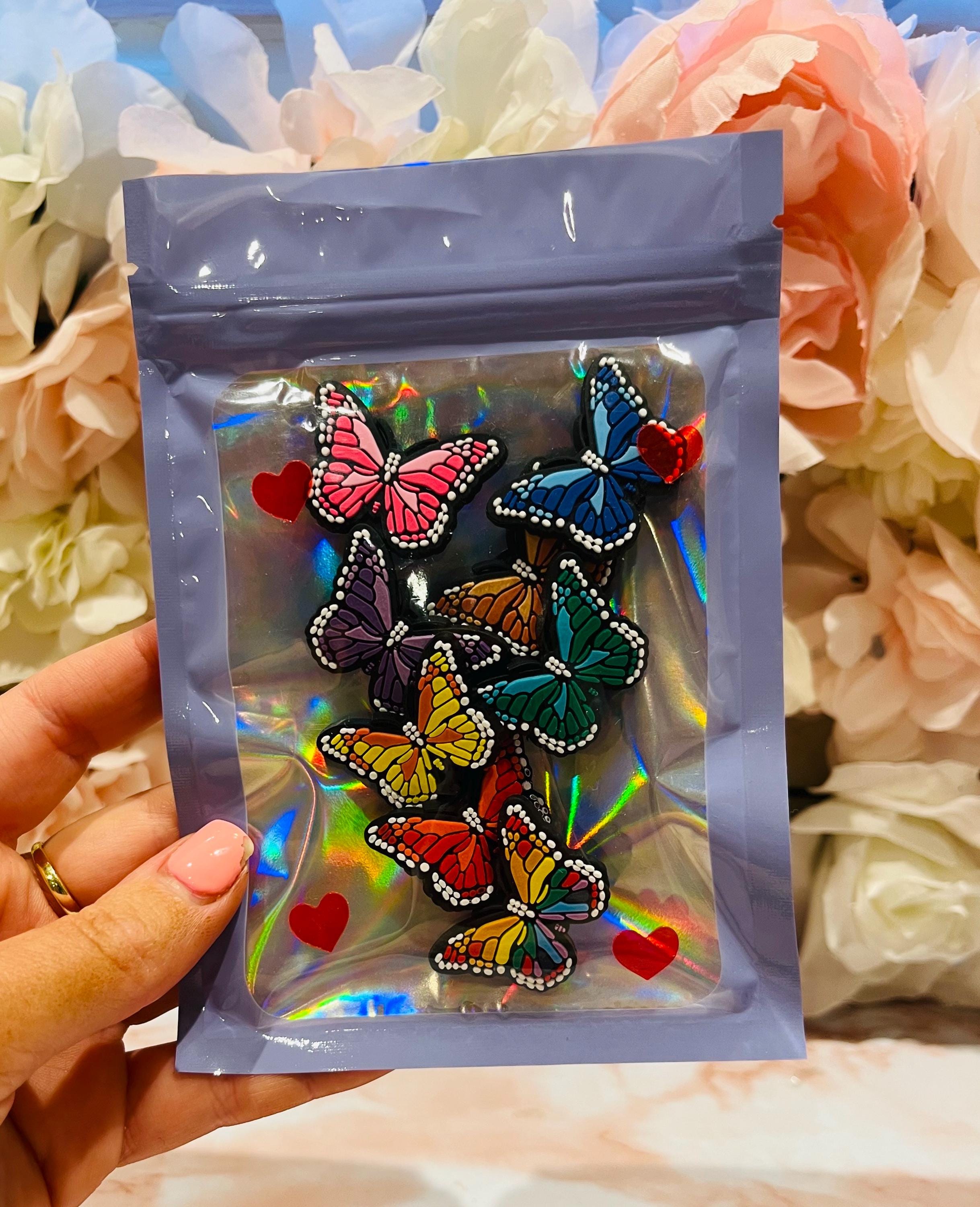 Butterfly Croc Charms: Rainbow PVC Shoe Accessories, Pack of 8