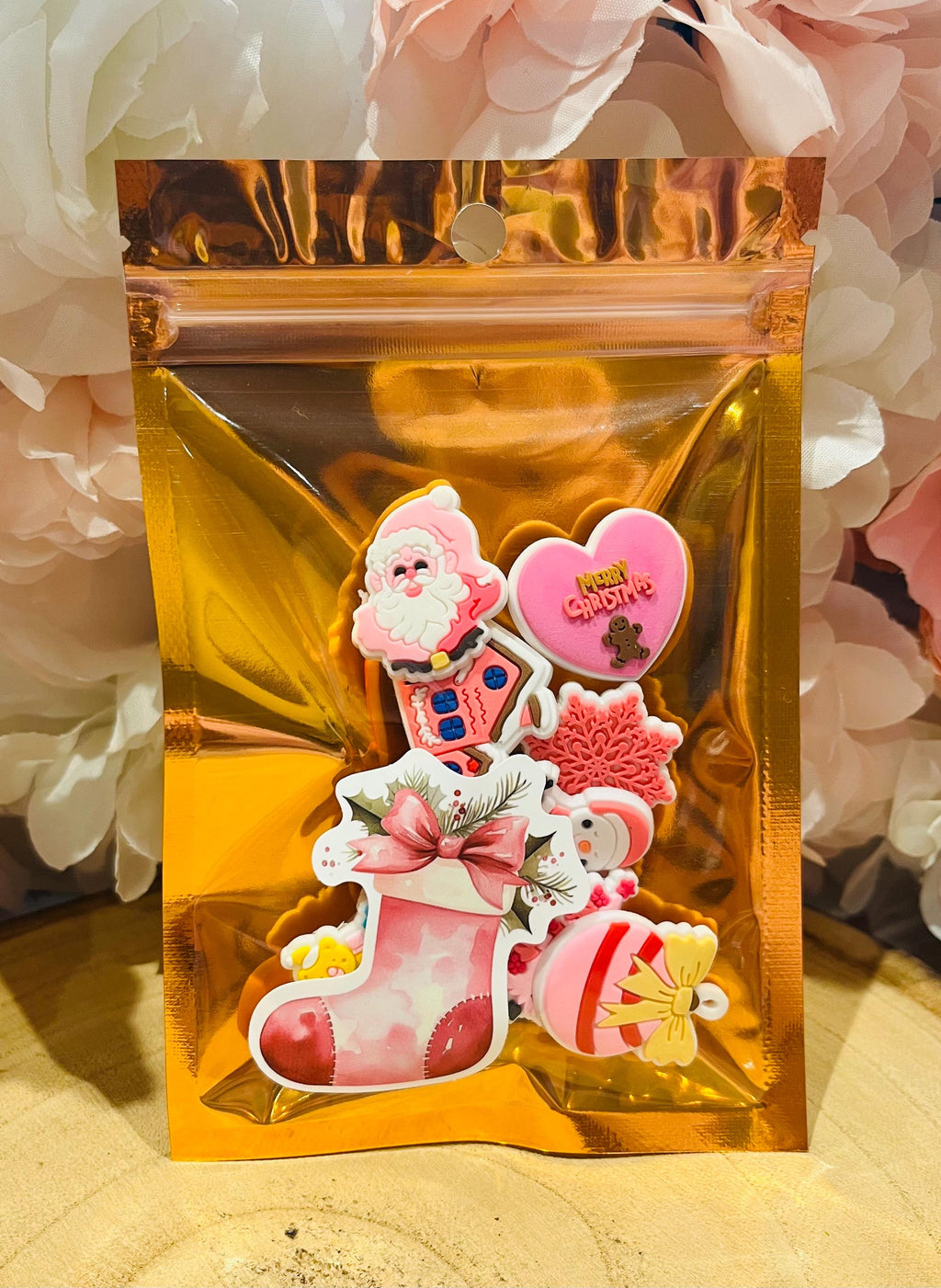 9 Pretty Pink Christmas Croc Charms | Cute Girls Xmas Croc Charms |