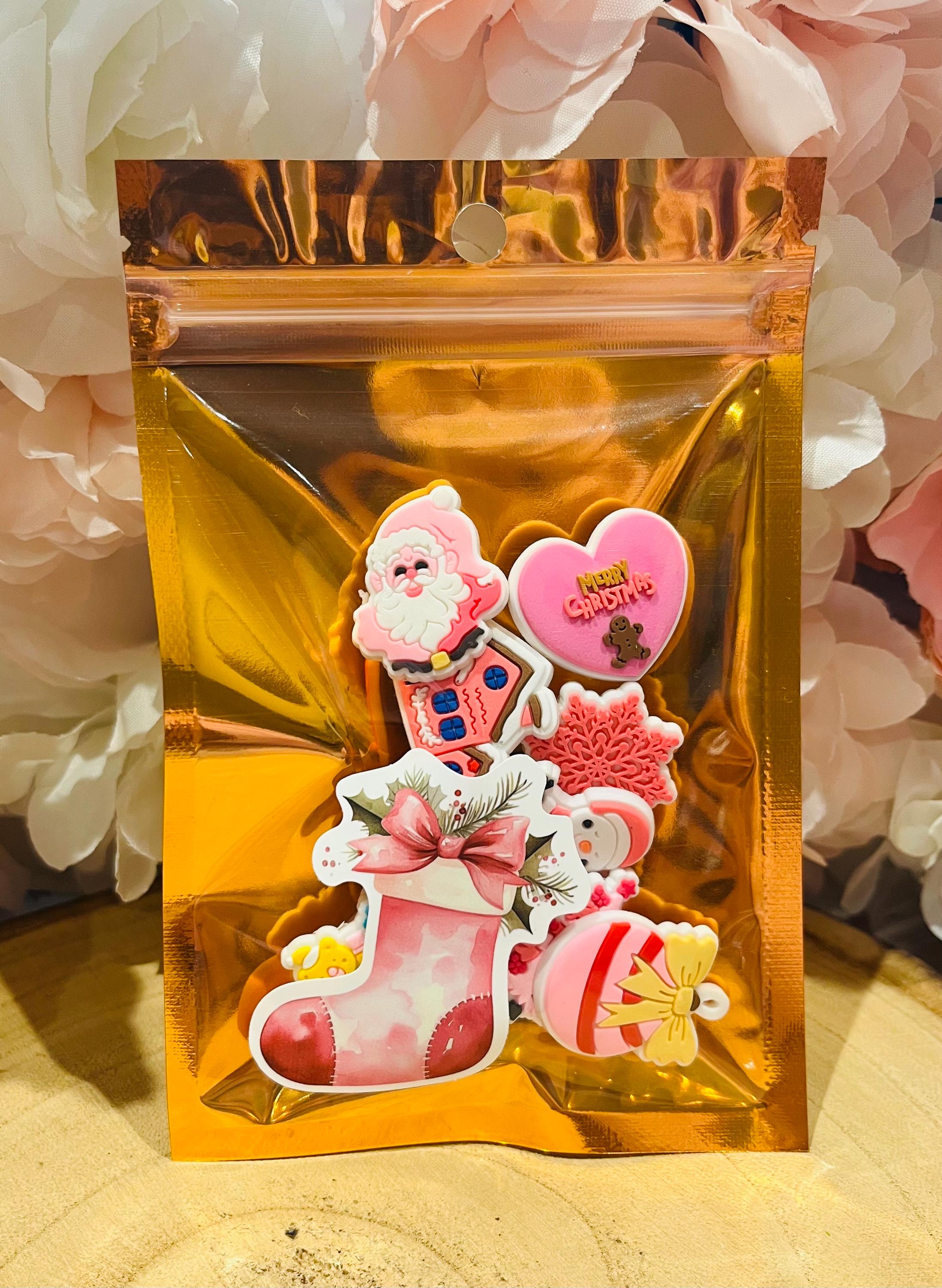 9 Pretty Pink Christmas Croc Charms | Cute Girls Xmas Croc Charms |