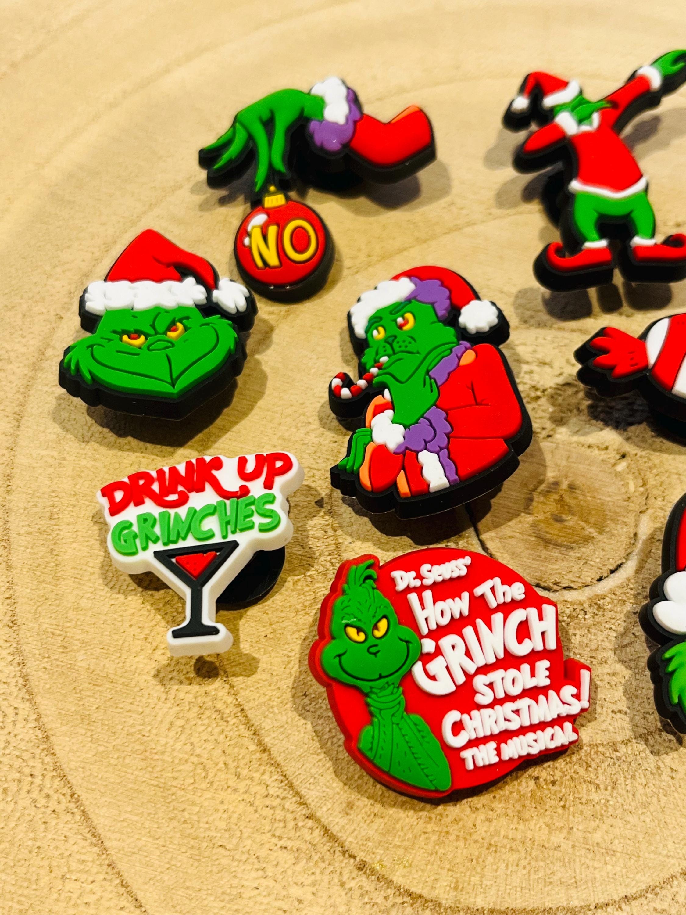 Grinch Croc Charms: Christmas Clog Shoe Accessories, Set of 8