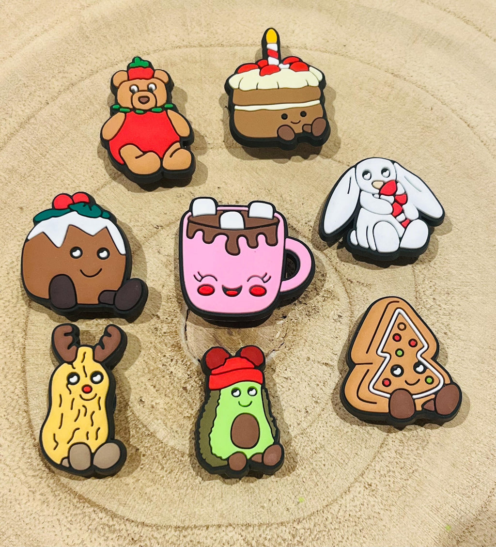 Christmas Croc Charms: Jelly Cat Xmas Shoe Decorations - 8 Charm Set