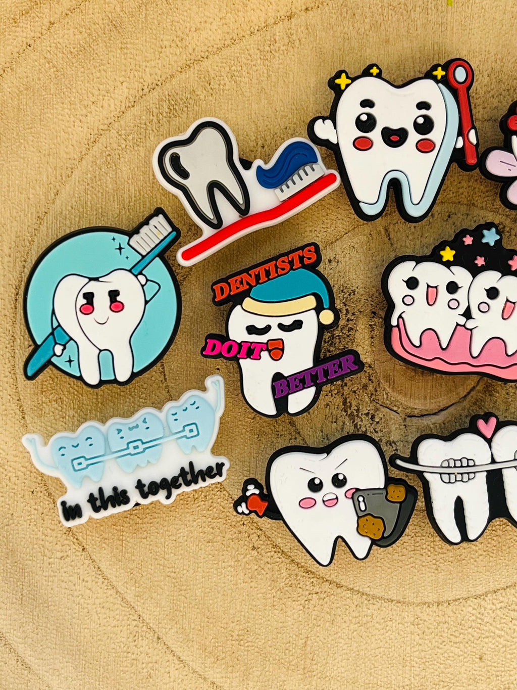 Dentist Croc Charms - Teeth, Toothbrush, Toothpaste - Set of 10