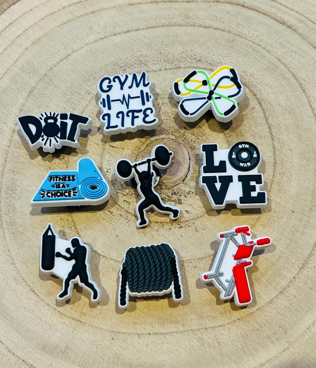 Fitness Gym Croc Charms - 9 Piece PVC Clog Charms
