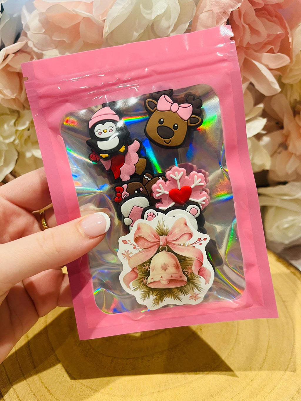 Pink Christmas Shoe Charms: Croc Charms, Xmas Eve Box Fillers - 8 Pack