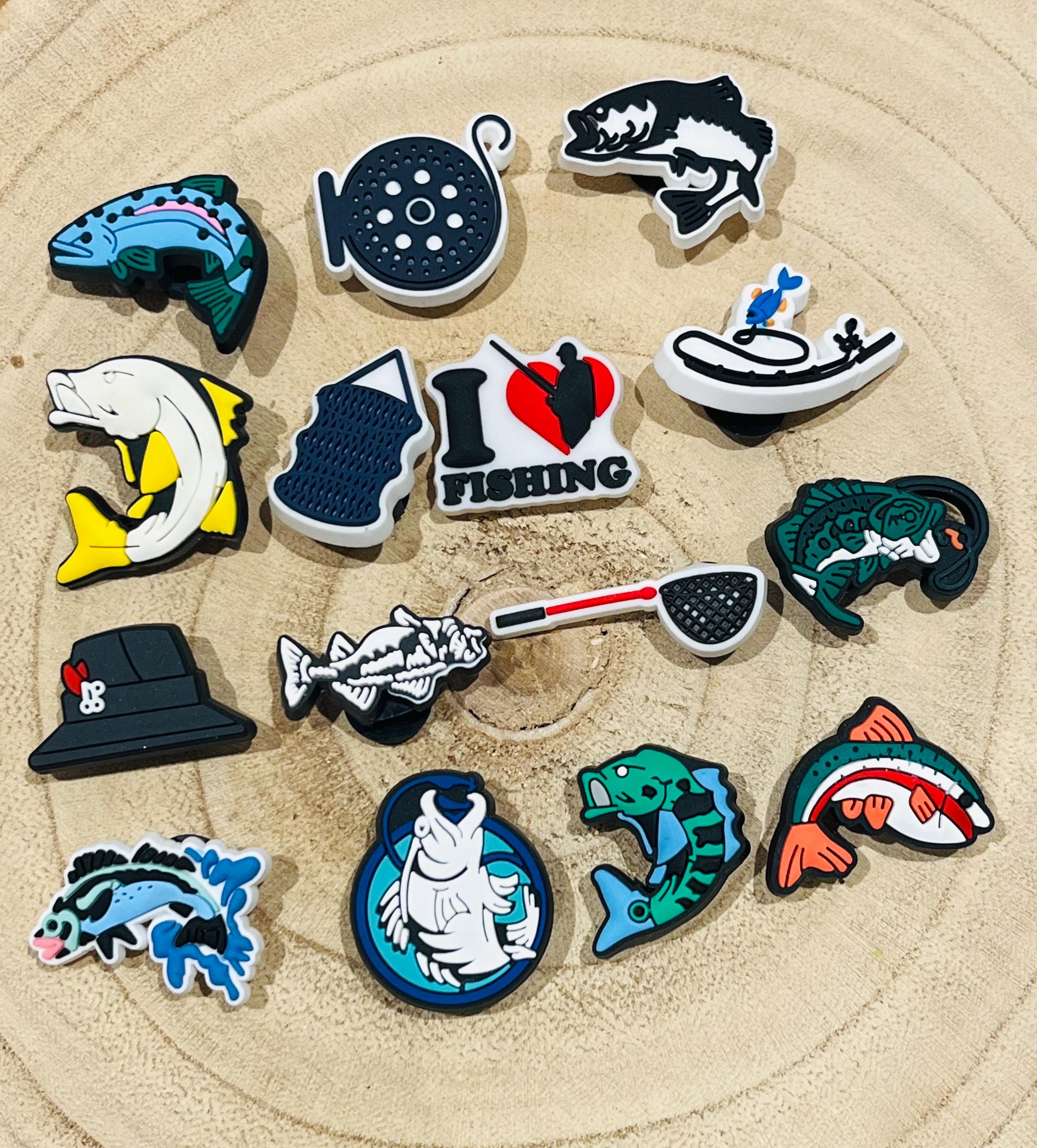 Fishing Croc Charms: 15-Piece Fisherman Shoe Accessories