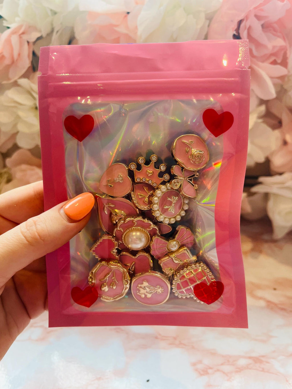 Gorgeous Pink Pearl Heart Bow Croc Charm Set of 16 Christmas Stocking Filler