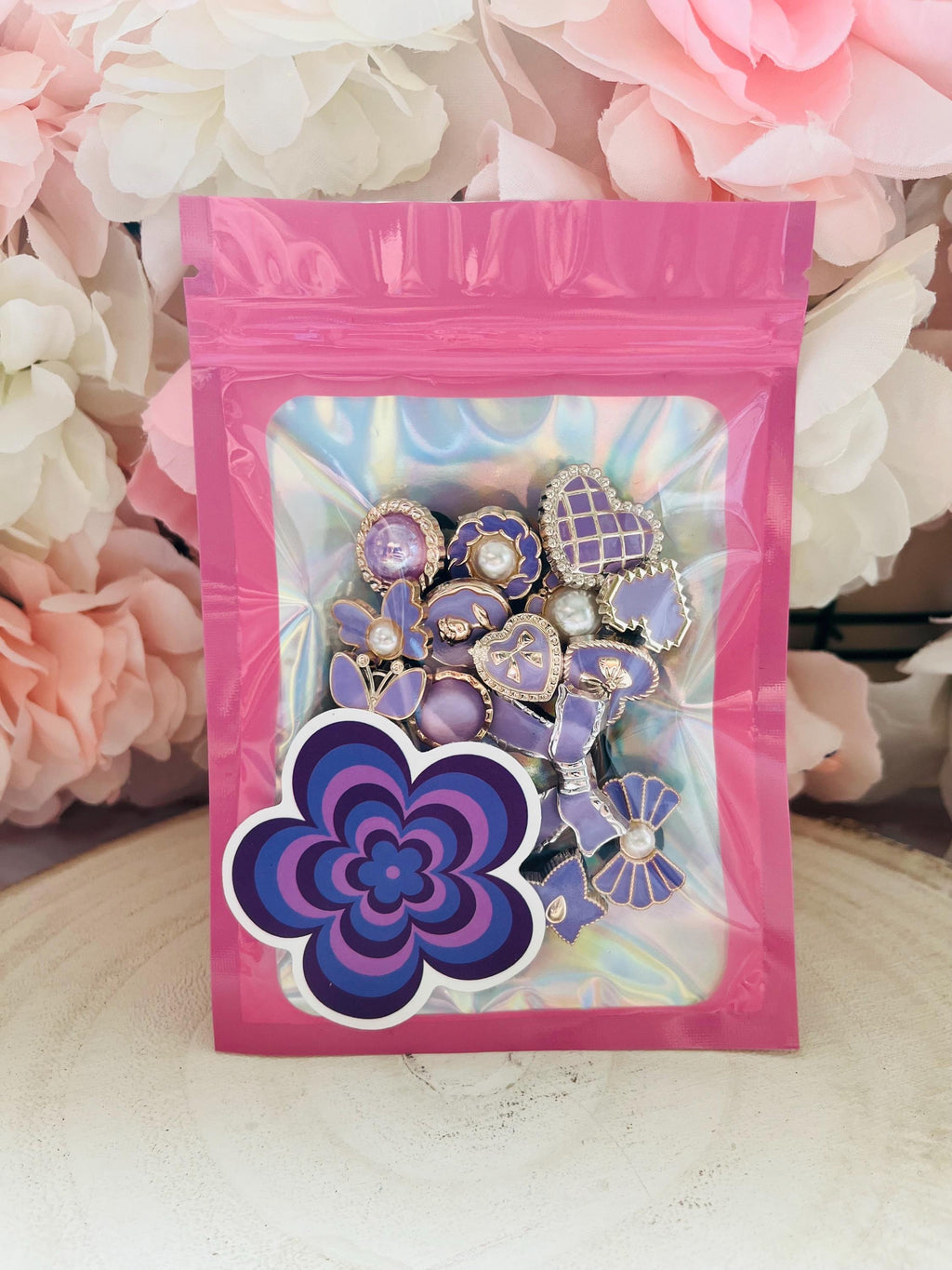 Purple Shoe Charms for Girls: Heart, Bow, Star - Set of 16