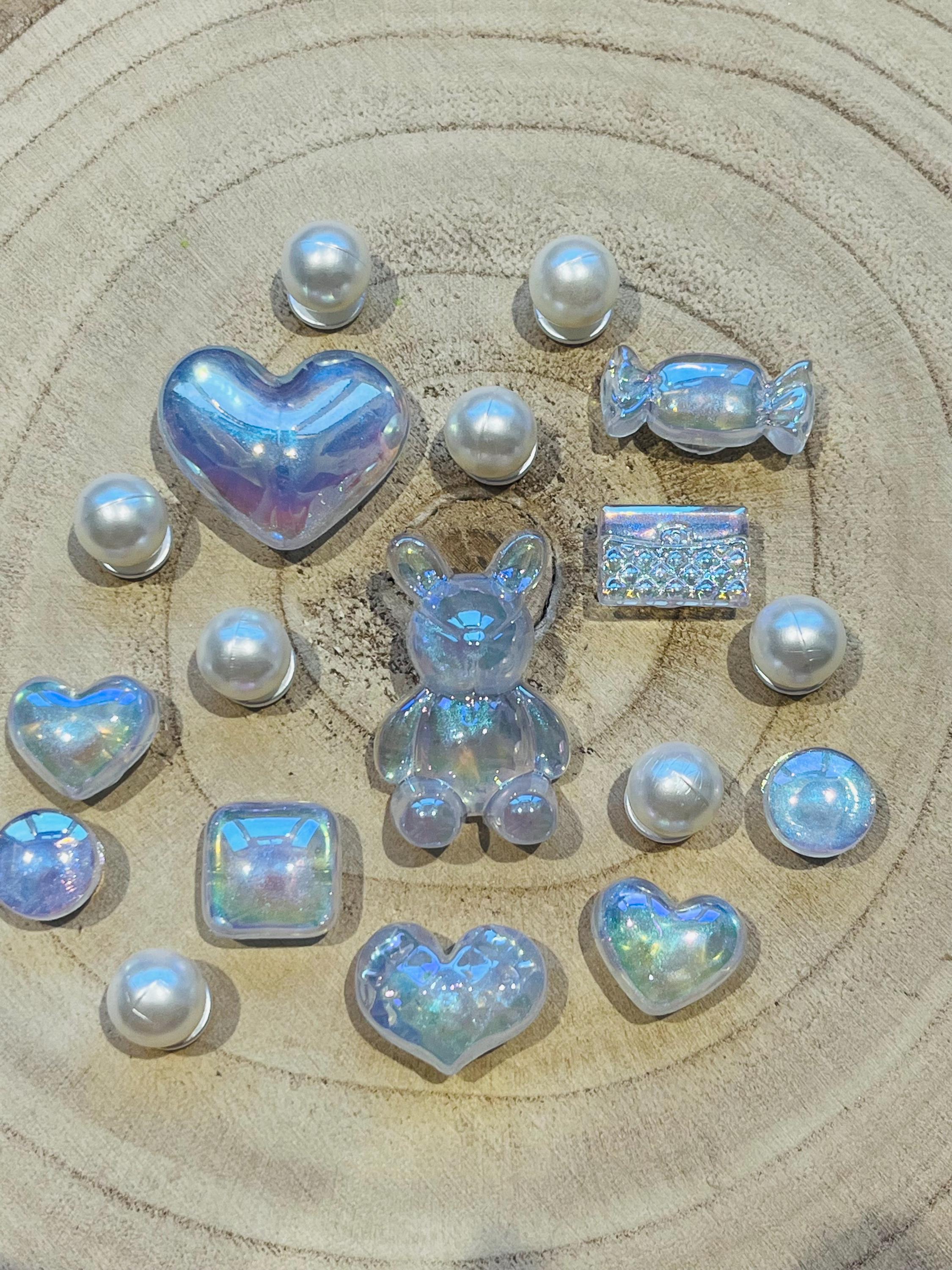 Set of 18 Complete Set Croc Charms Pearls Teddy Bear Diamond Girls Shoe Accessories