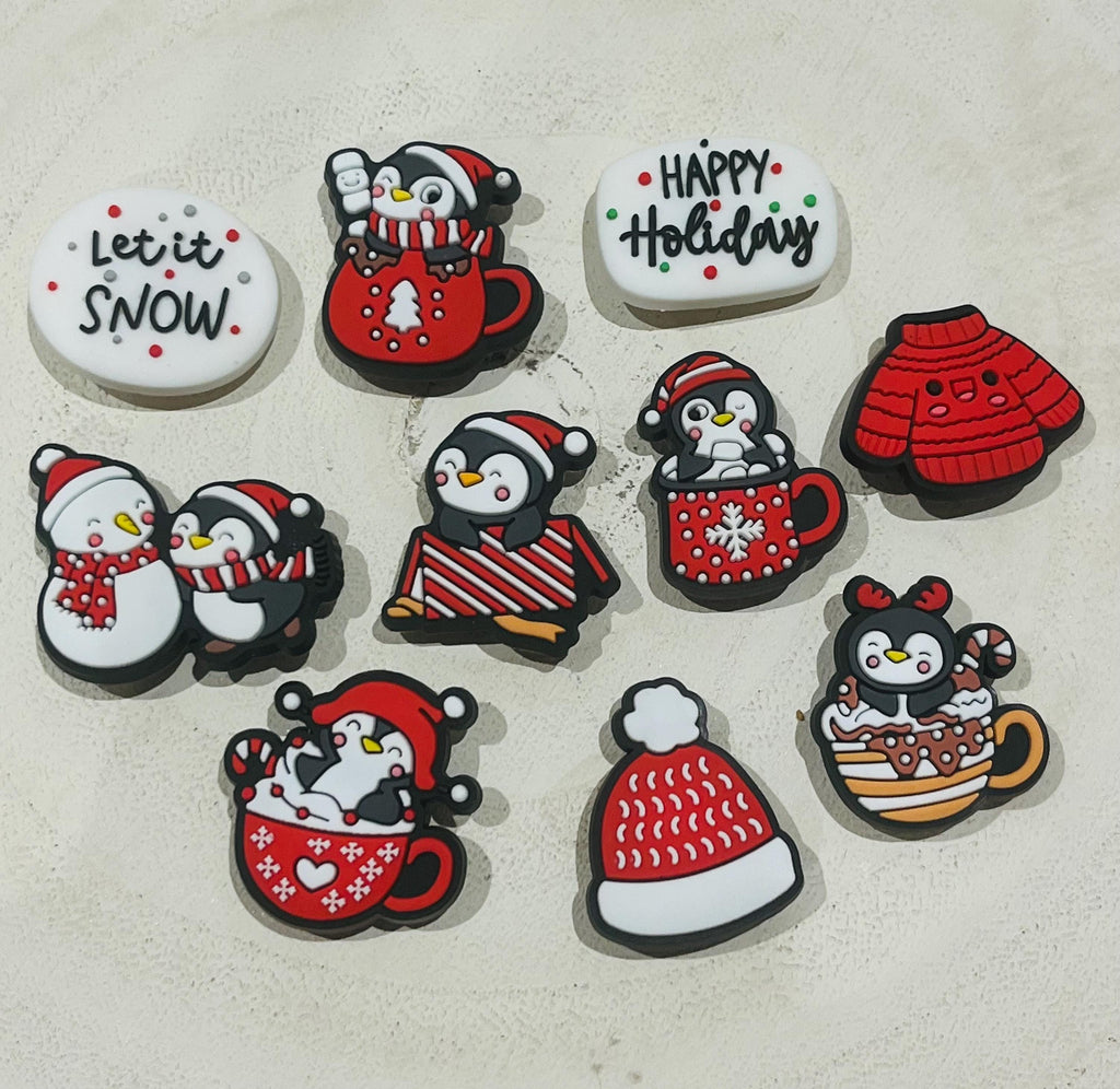 Christmas Penguin Croc Charms - Holiday PVC Shoe Decoration (10 Piece Set)