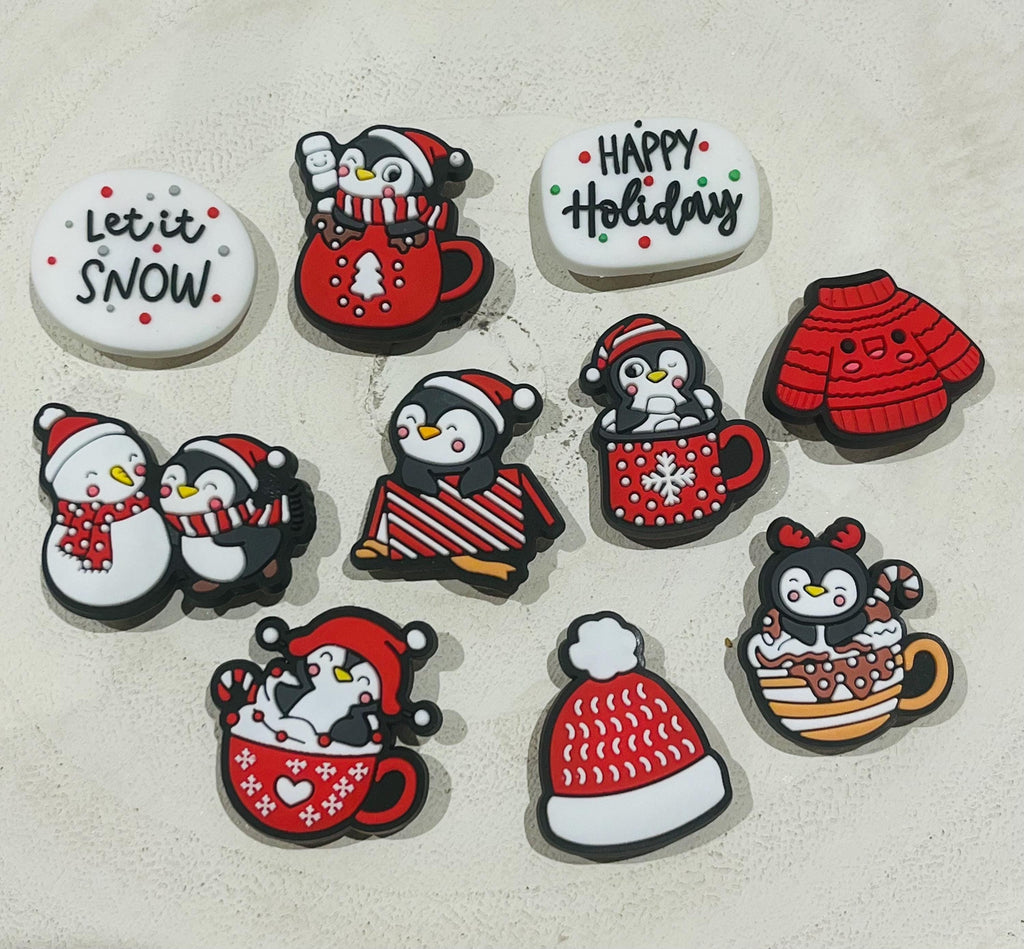 Christmas Croc Charms: Penguin, Santa, Snowman - 10 Piece Set