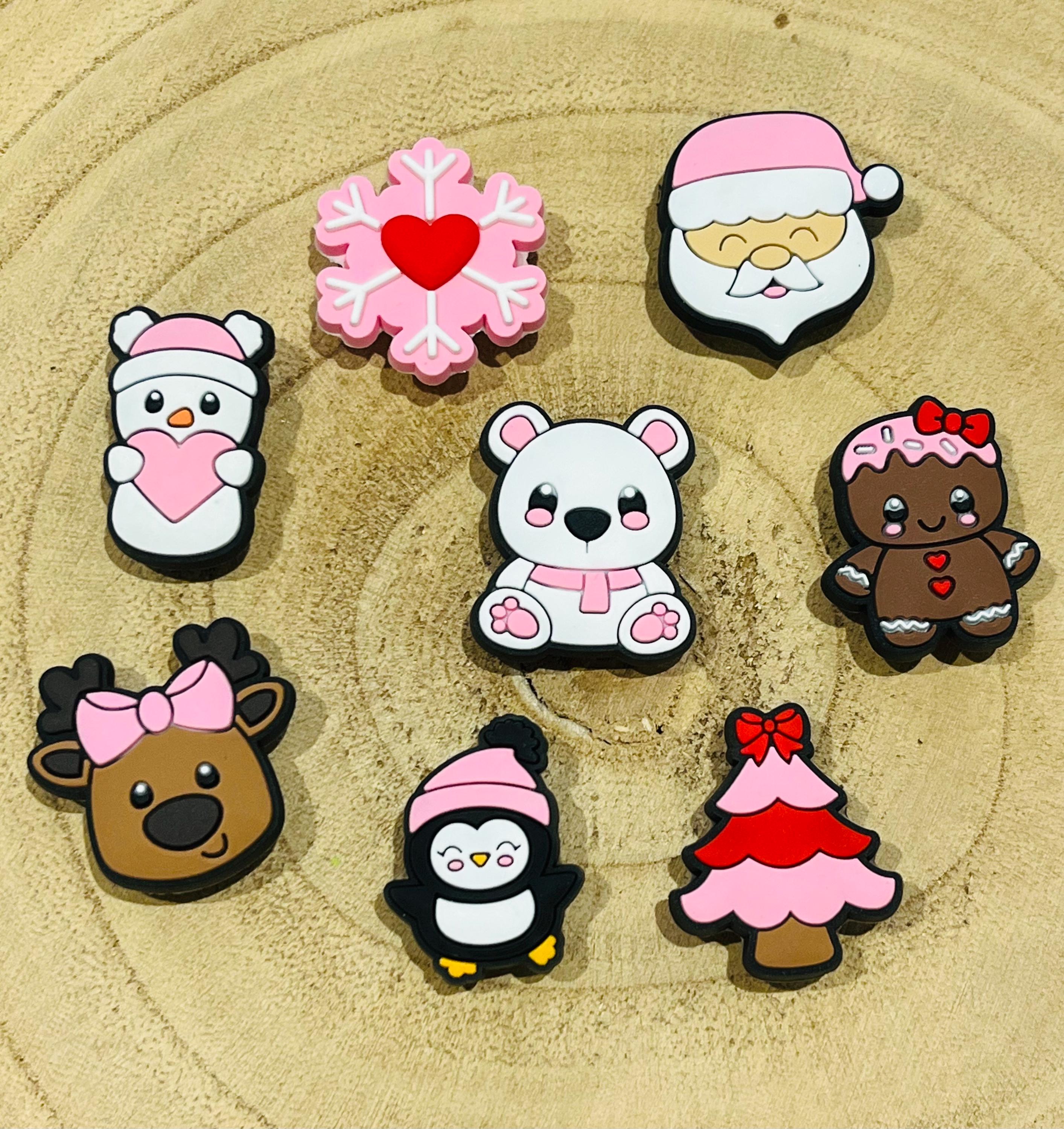 Pink Christmas Shoe Charms: Croc Charms, Xmas Eve Box Fillers - 8 Pack