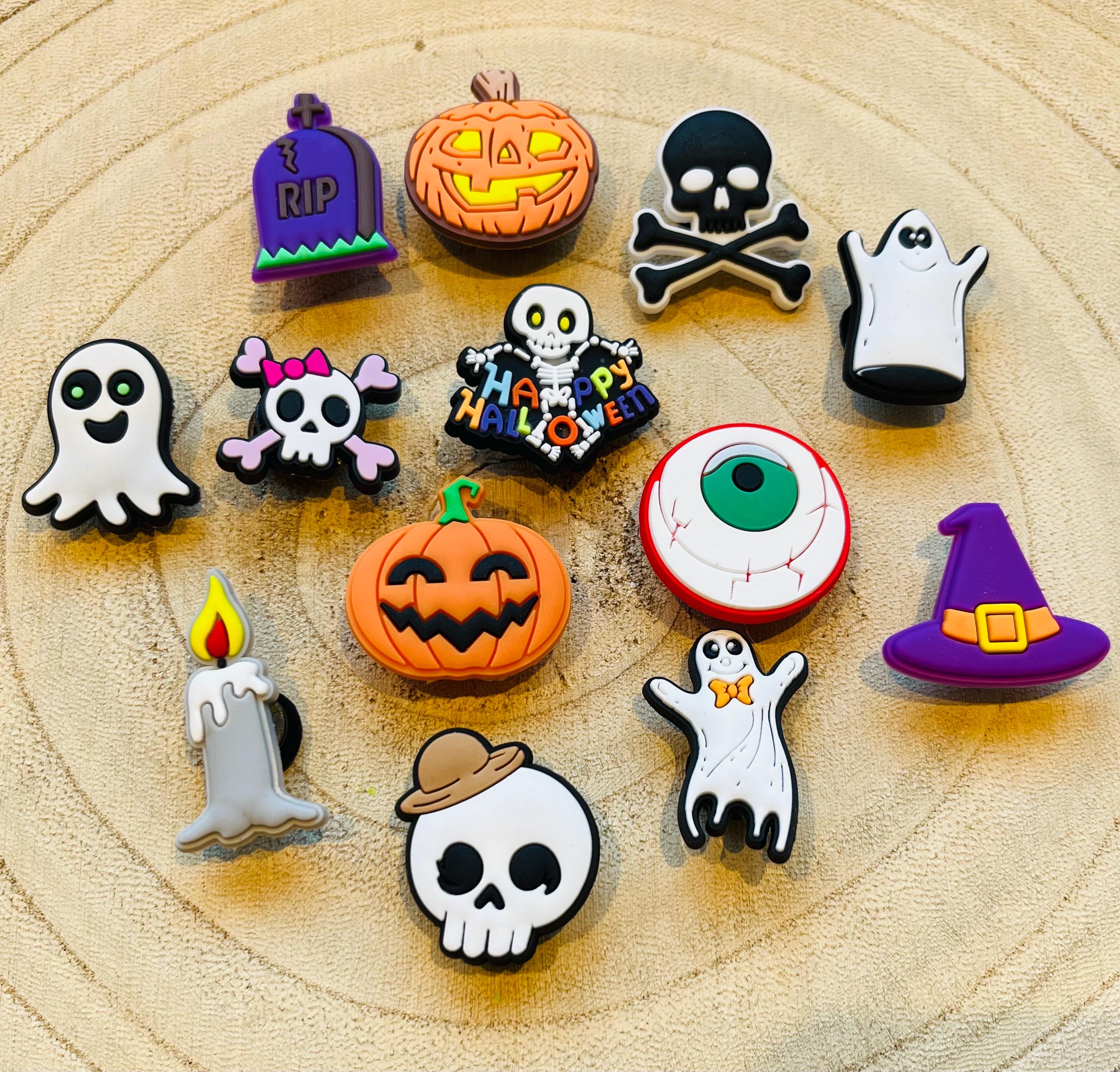 Autumn Halloween Croc Charms Pack of 13 Ghost Witches Hat Pumpkin Shoe Accessories