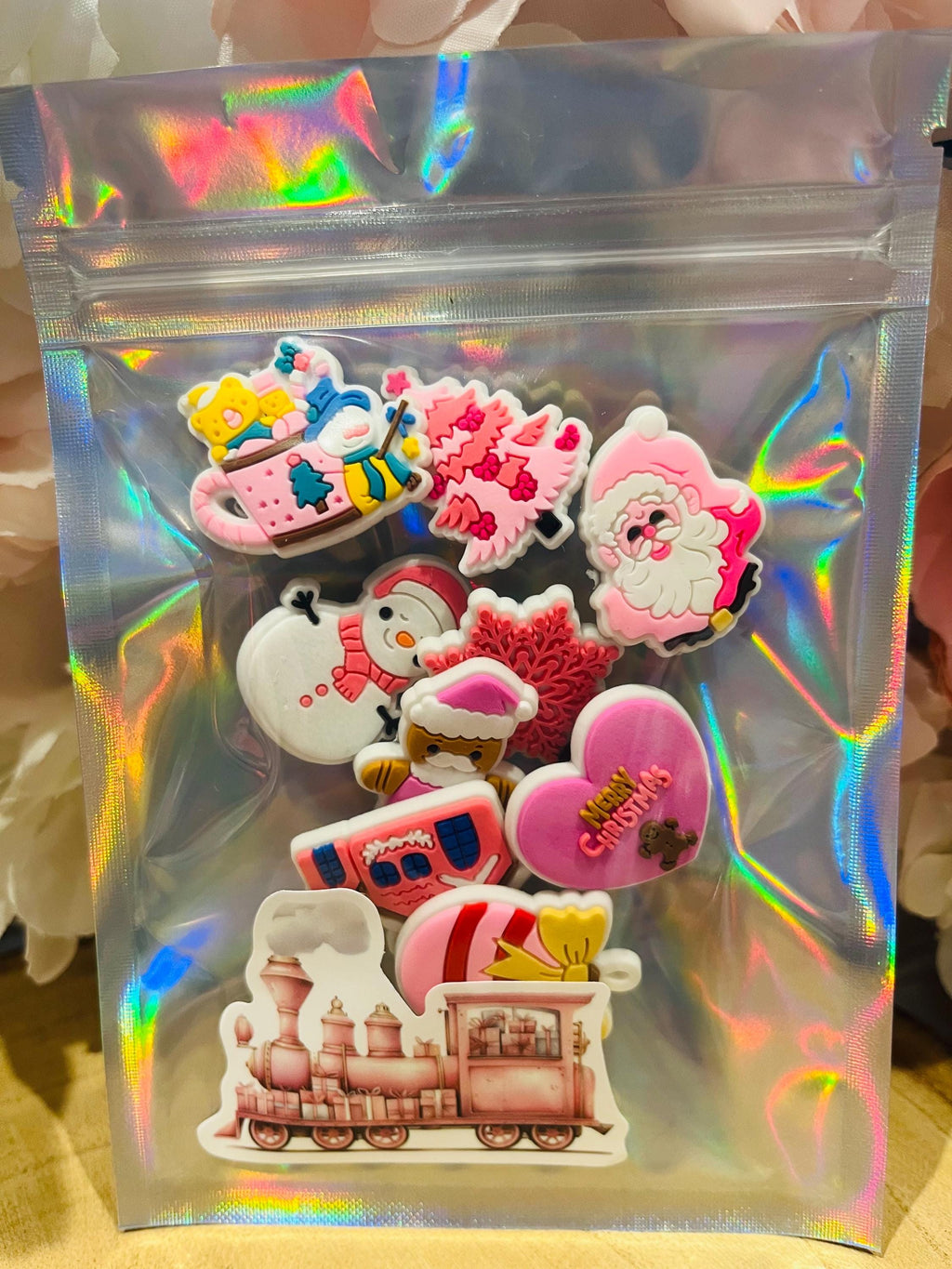 9 Pretty Pink Christmas Croc Charms | Cute Girls Xmas Croc Charms |