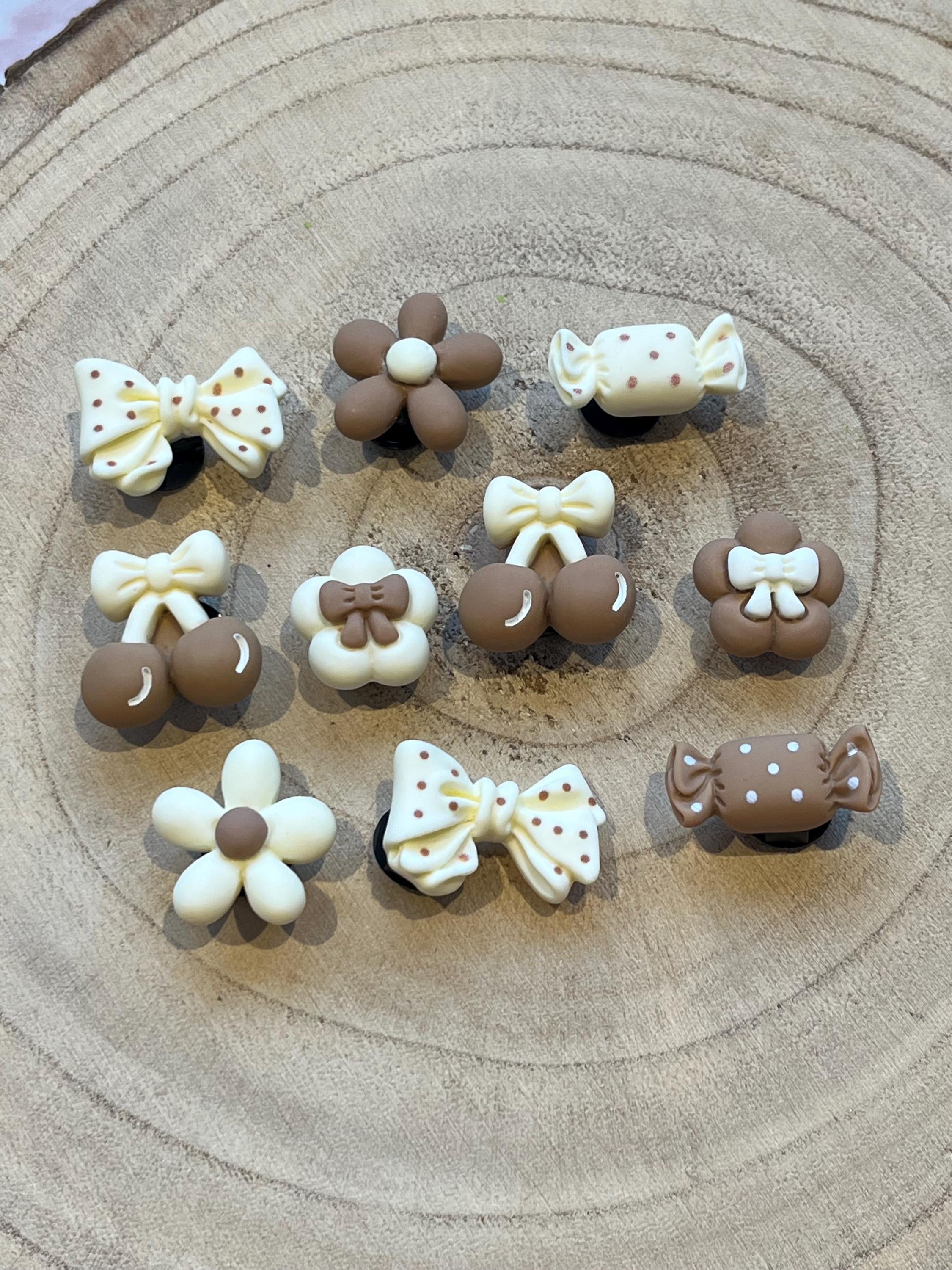 Girly Bow Croc Charms: Polka Dot Shoe Accessories - 10 Piece Set