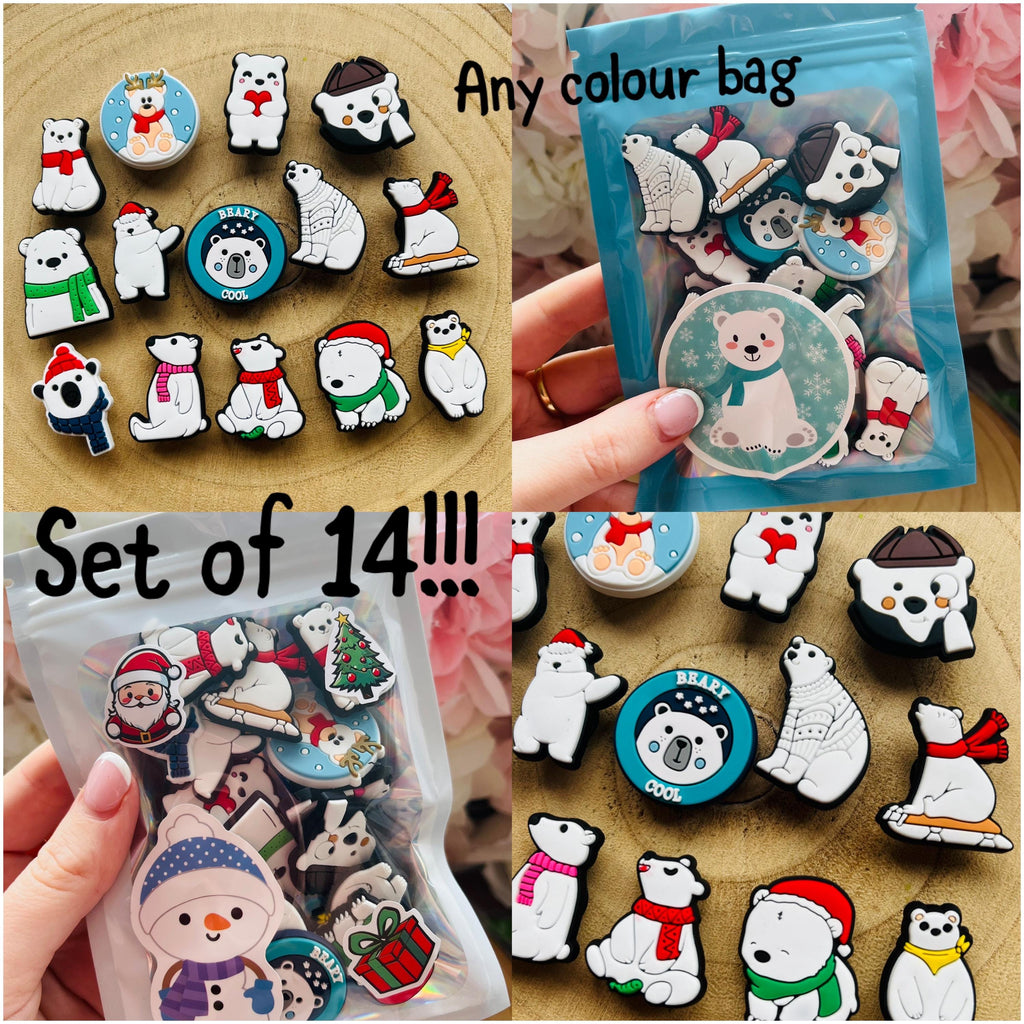 Christmas Polar Bear Croc Charms: Xmas Eve Accessory Set