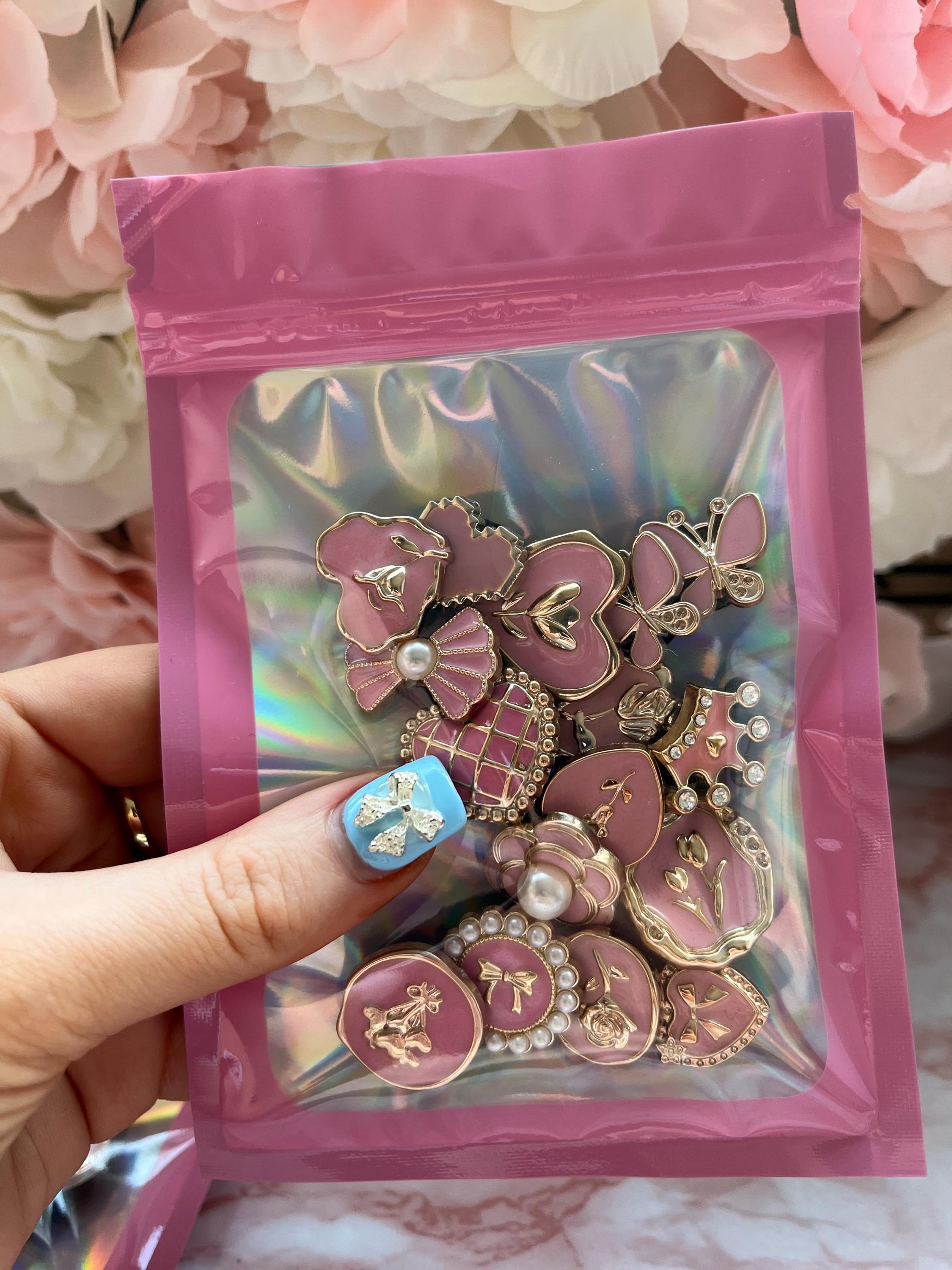 Pink Croc Charms Set: Pearl Shoe Accessories, 16-Piece