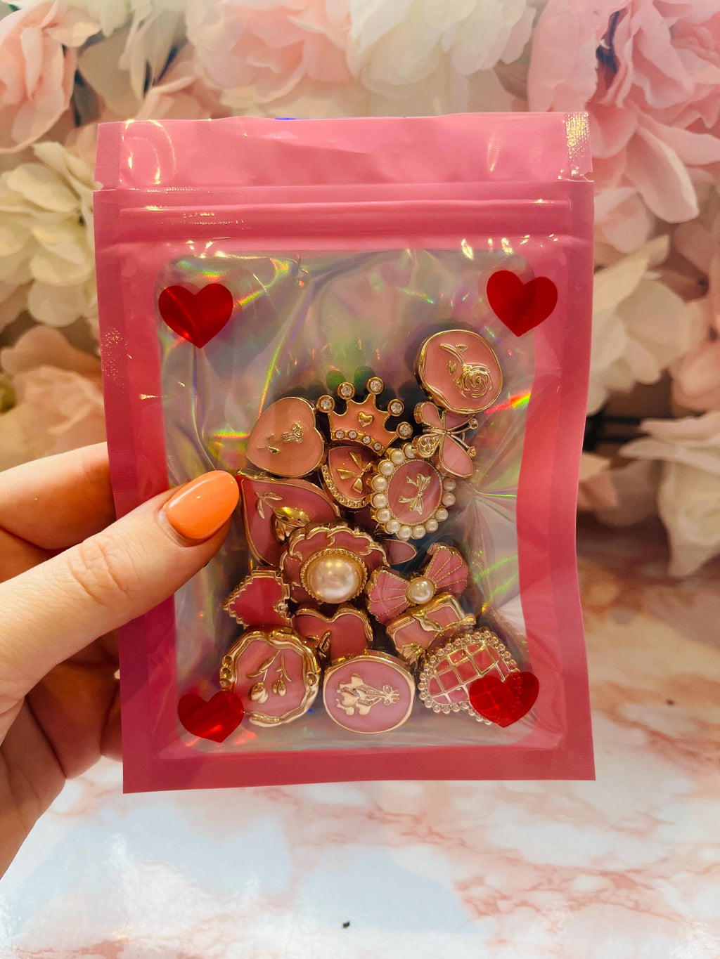 Pink Pearl Croc Charms - Girly Shoe Accessories - 16 Piece Set