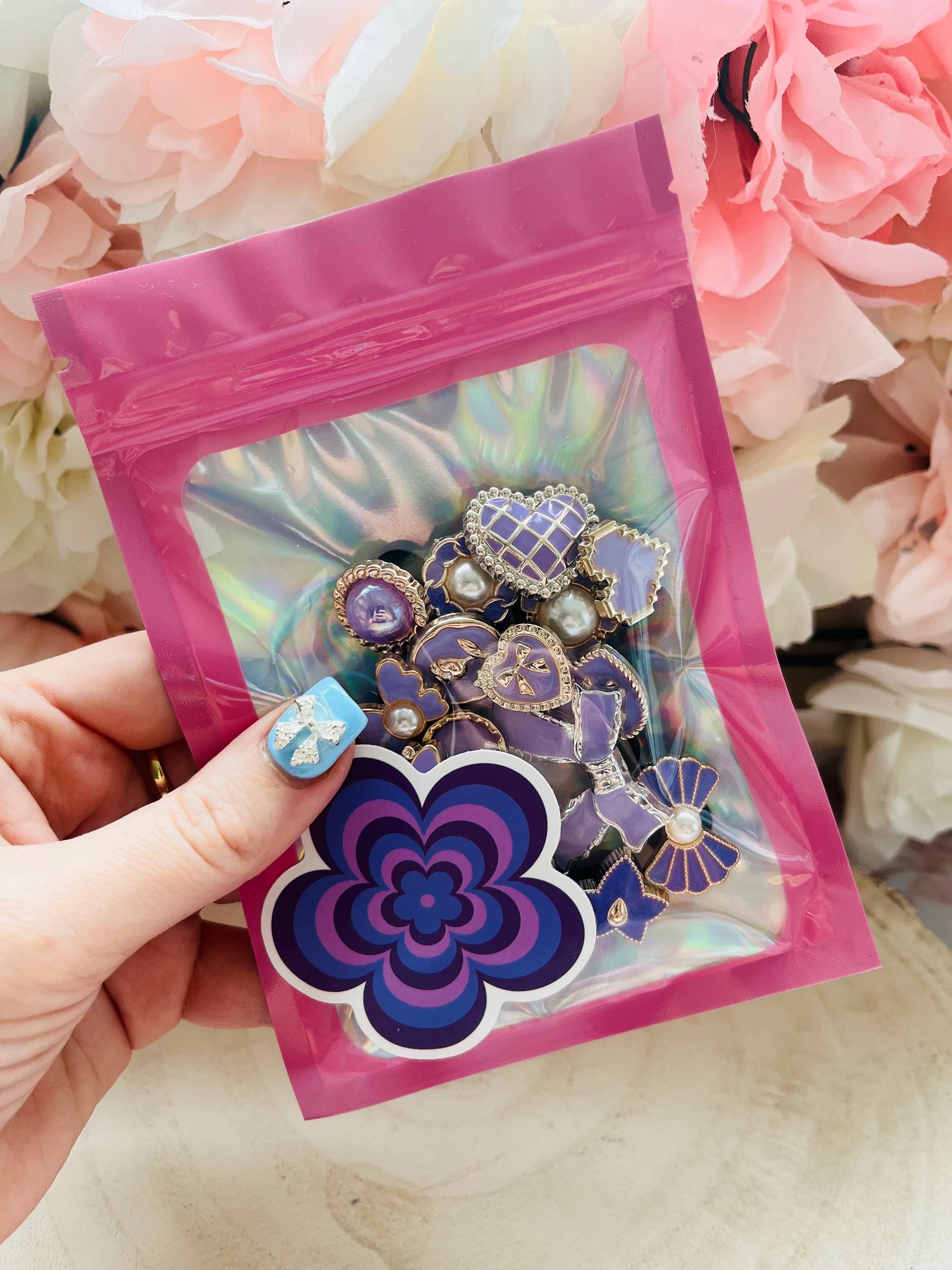 Purple Shoe Charms for Girls: Heart, Bow, Star - Set of 16