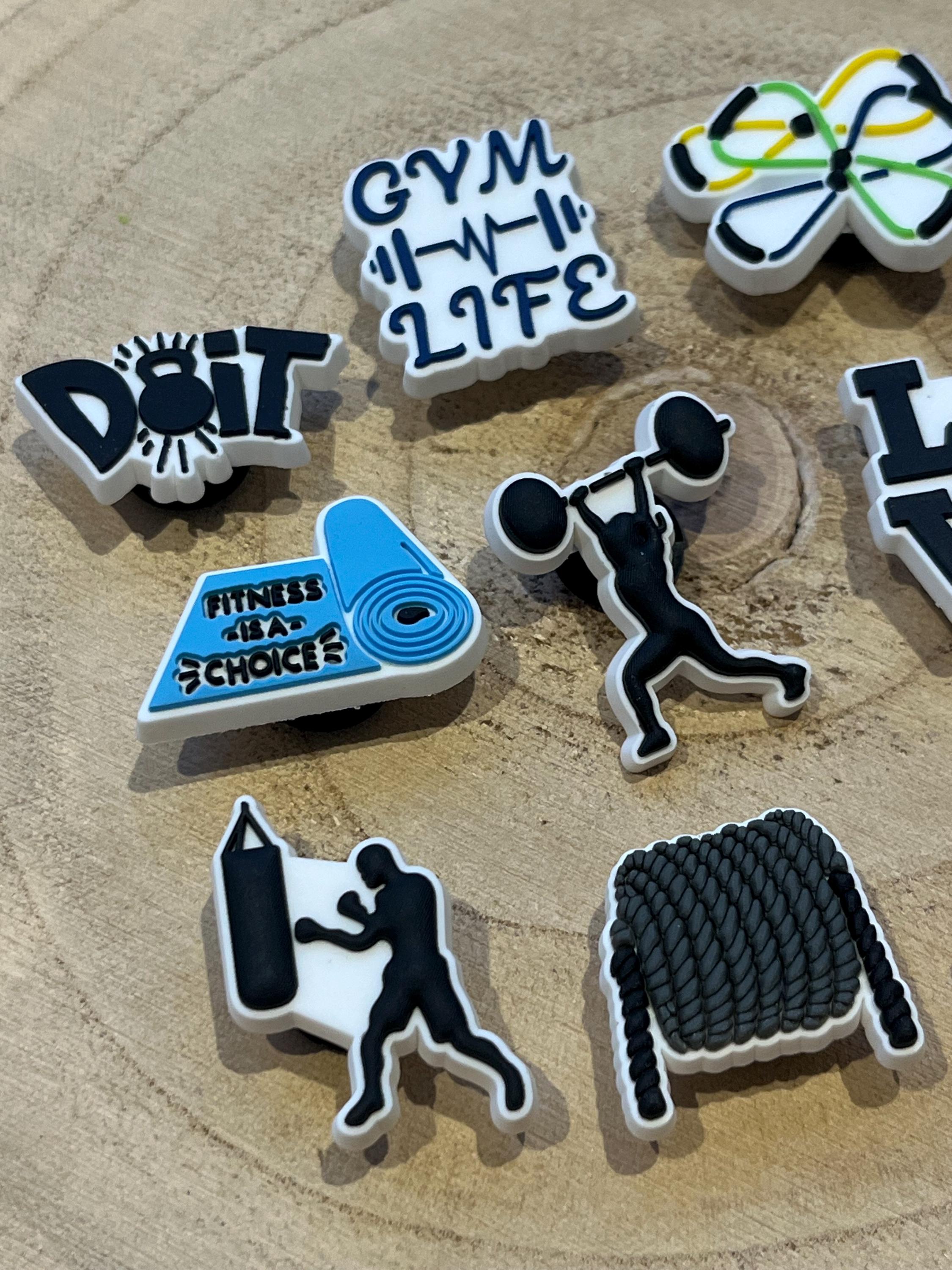 Fitness Gym Croc Charms - 9 Piece PVC Clog Charms