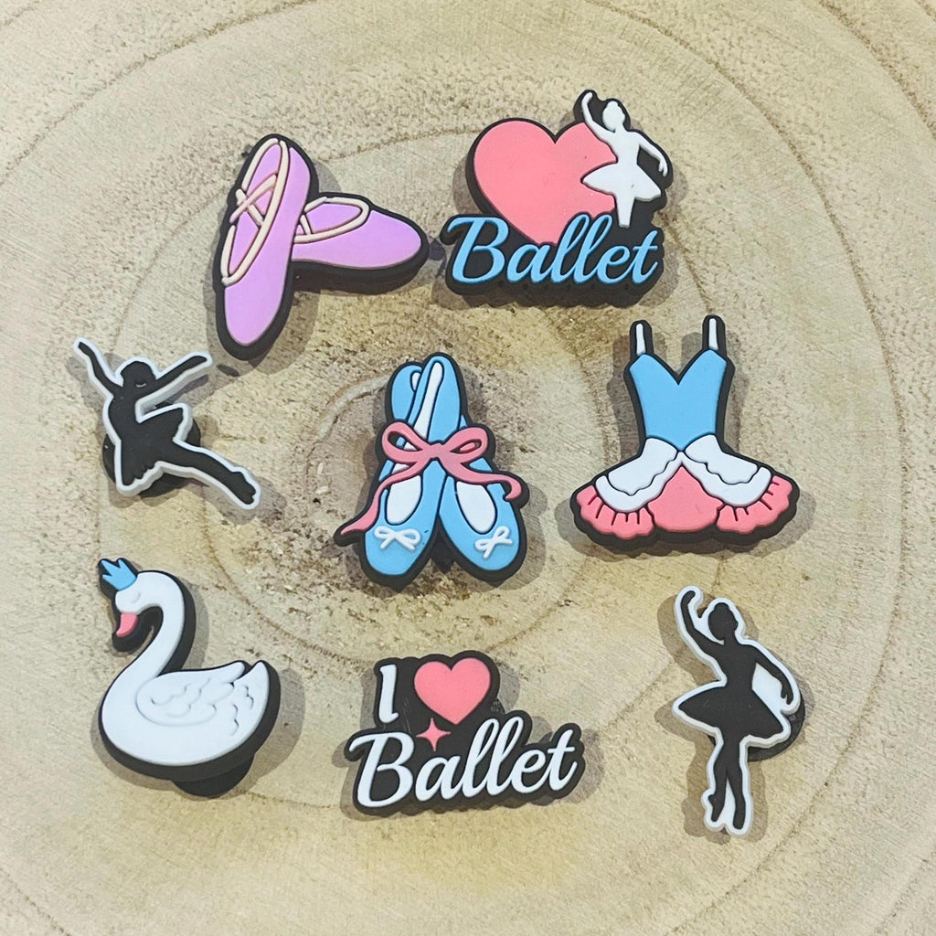 Ballet Croc Charms: Dancing Clog Shoe PVC Charms - 8 Pack
