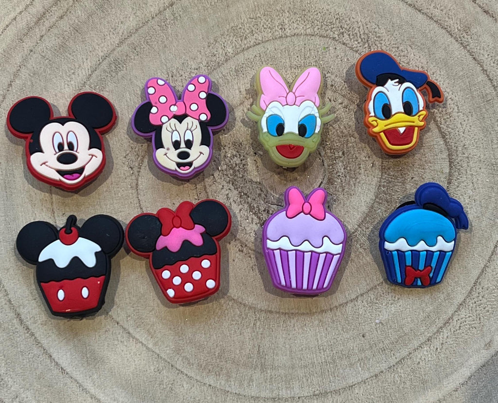 Pack of 8 Croc Disney Croc Charms | Mickey Mouse Croc Chams | Minnie Croc Charms | Daisy and Donald Croc Charms | Cupcake Croc Charms |