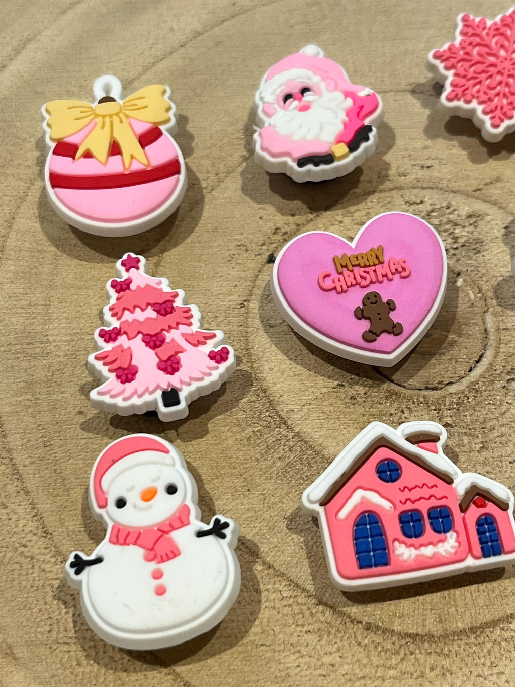 9 Pretty Pink Christmas Croc Charms | Cute Girls Xmas Croc Charms |