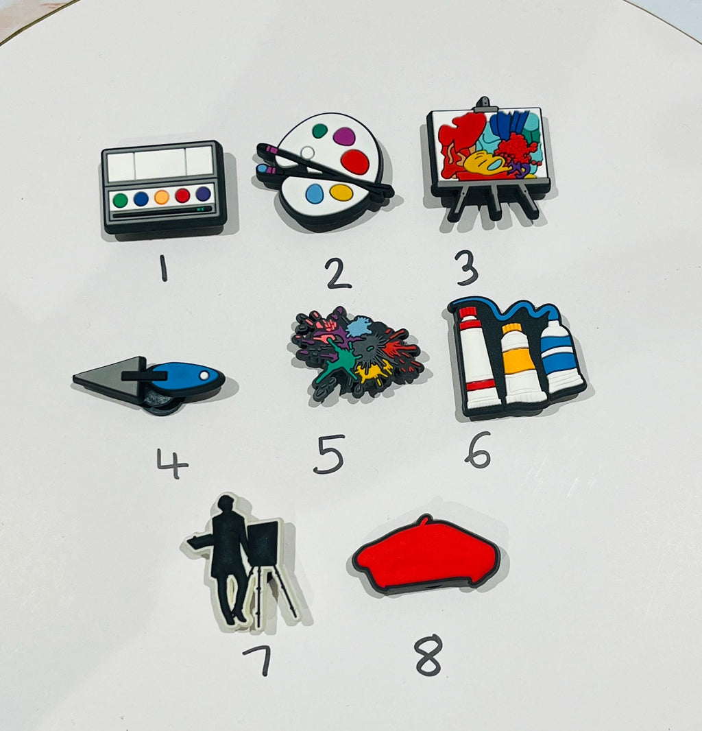 Artist Croc Charms: Paint Palette PVC Shoe Decoration (Set of 8) Paint Brush Art Craft Easel