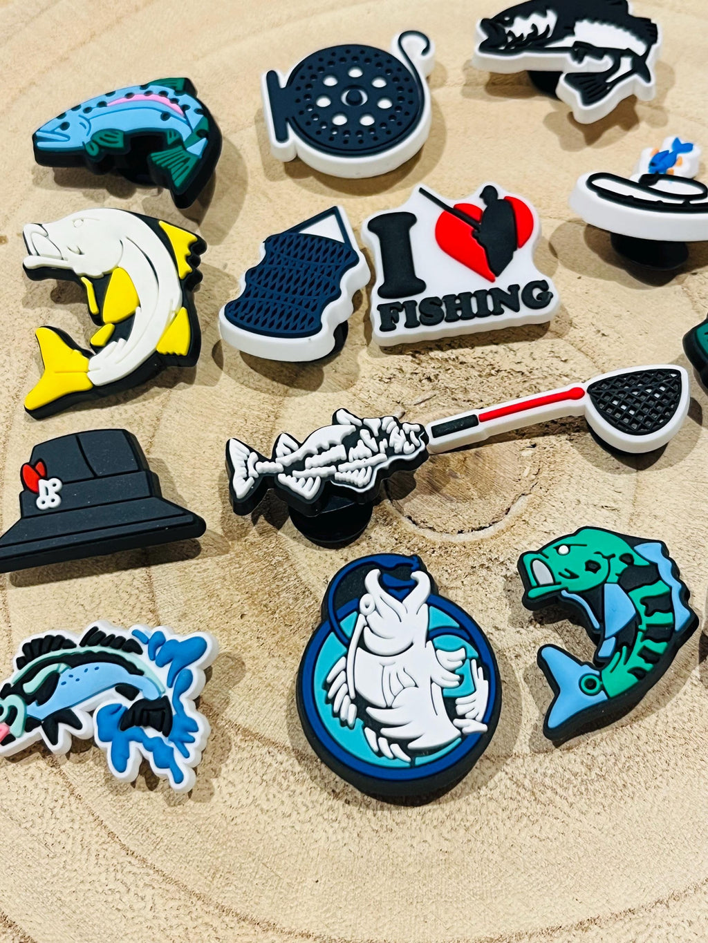 Fishing Croc Charms: 15-Piece Fisherman Shoe Accessories