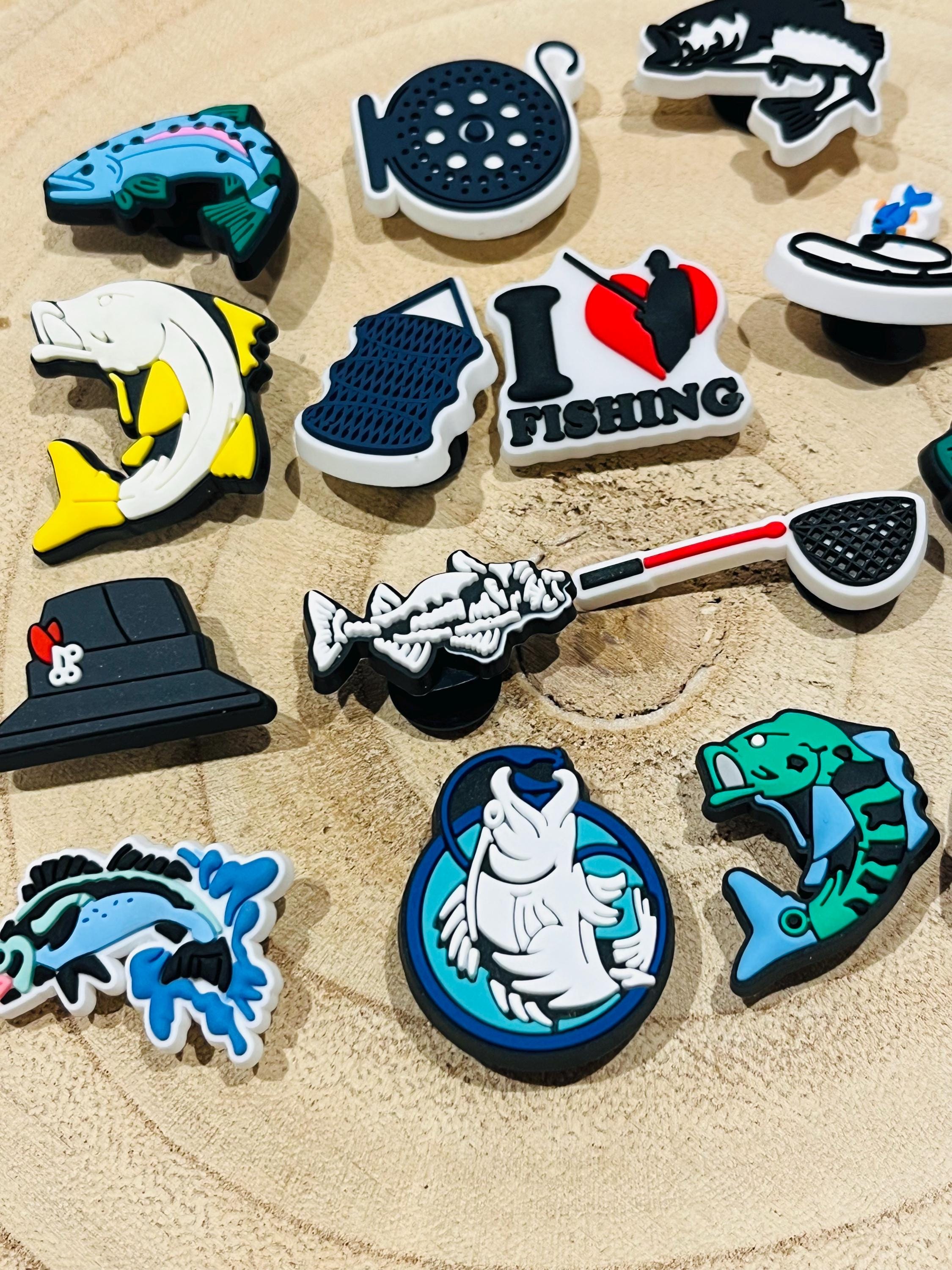 Fishing Croc Charms: 15-Piece Fisherman Shoe Accessories