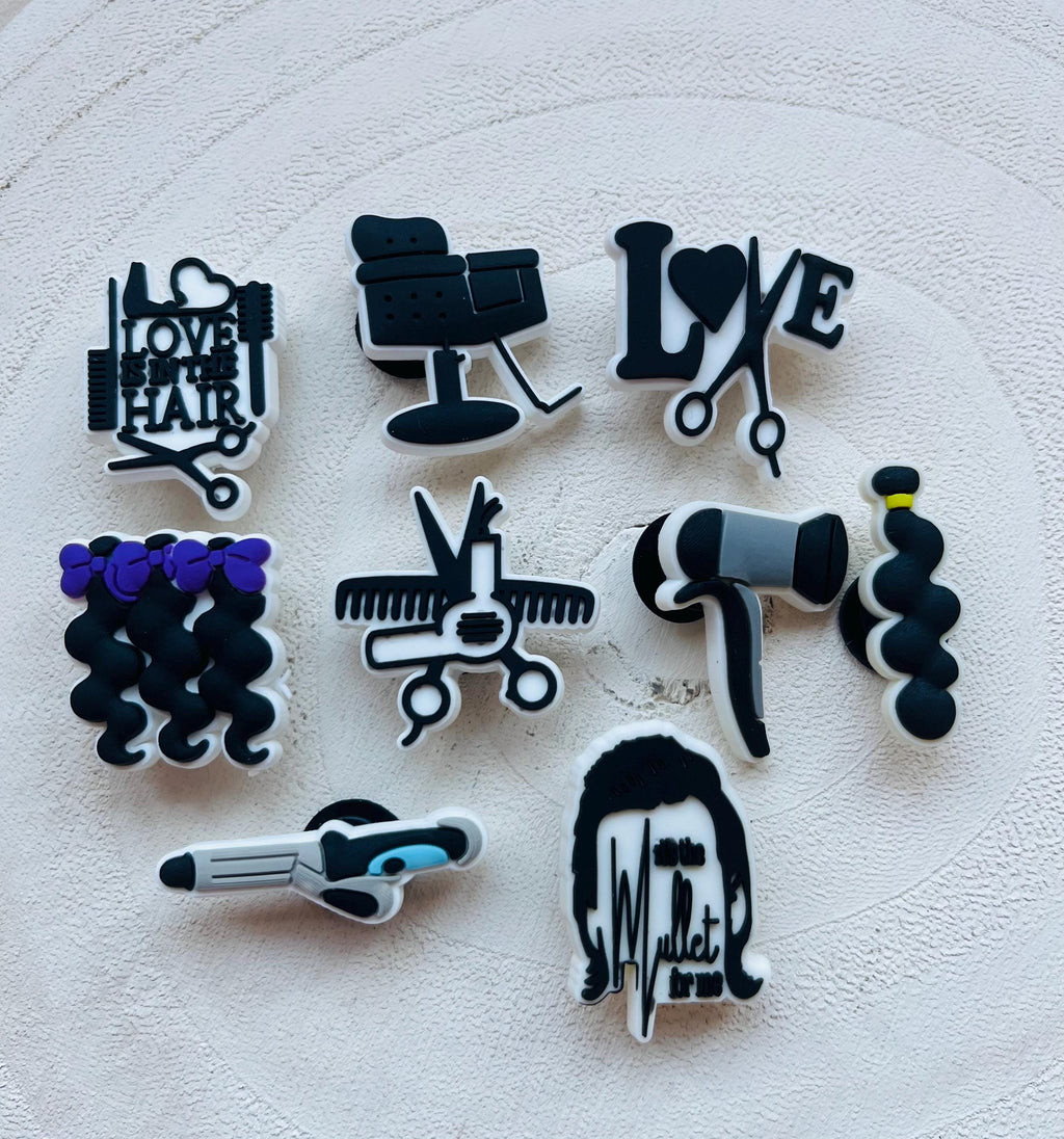 hairdresser gift | pvc shoe charms for hairdressers hair dryer hair tongs scissors