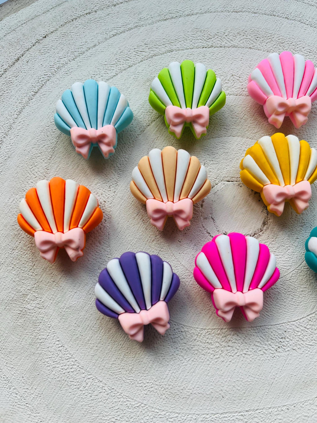 Seashell Shoe Charms with Bows - Pastel Beach Croc Charms (Set of 9)