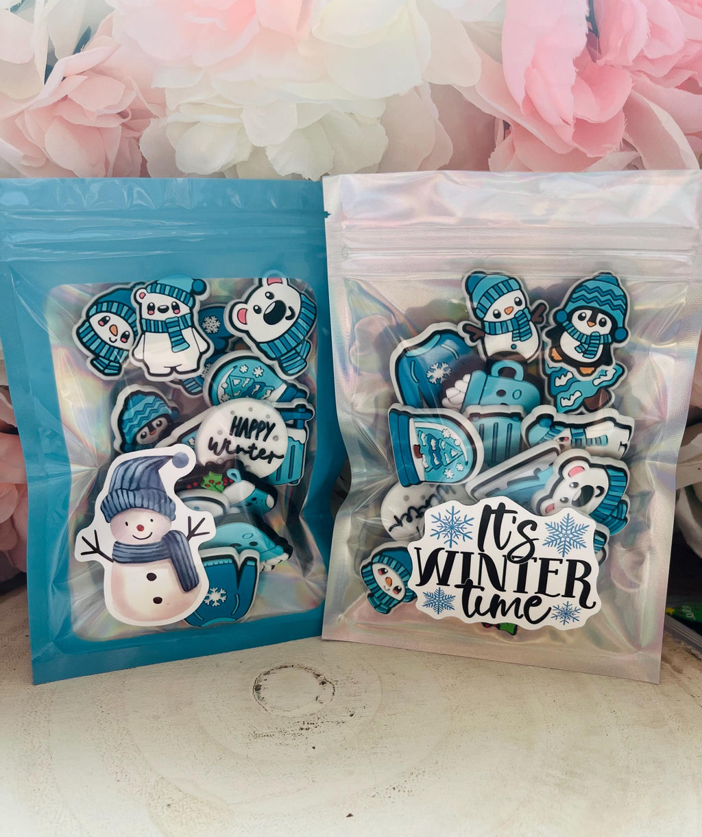 Christmas Croc Charms Set: Blue Xmas Clog Accessories (14 pc)