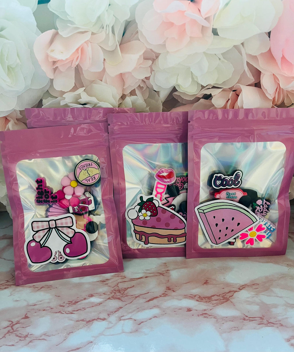 Girly Pink Croc Charms - 10 Piece PVC Shoe Decoration Set