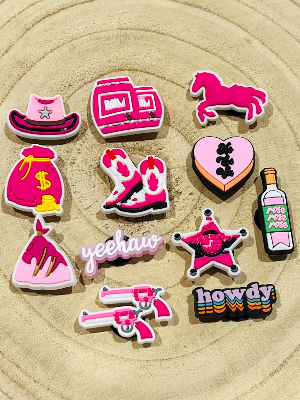 Pink Cowgirl Croc Charms: Western Shoe Accessories, 12-Piece Set