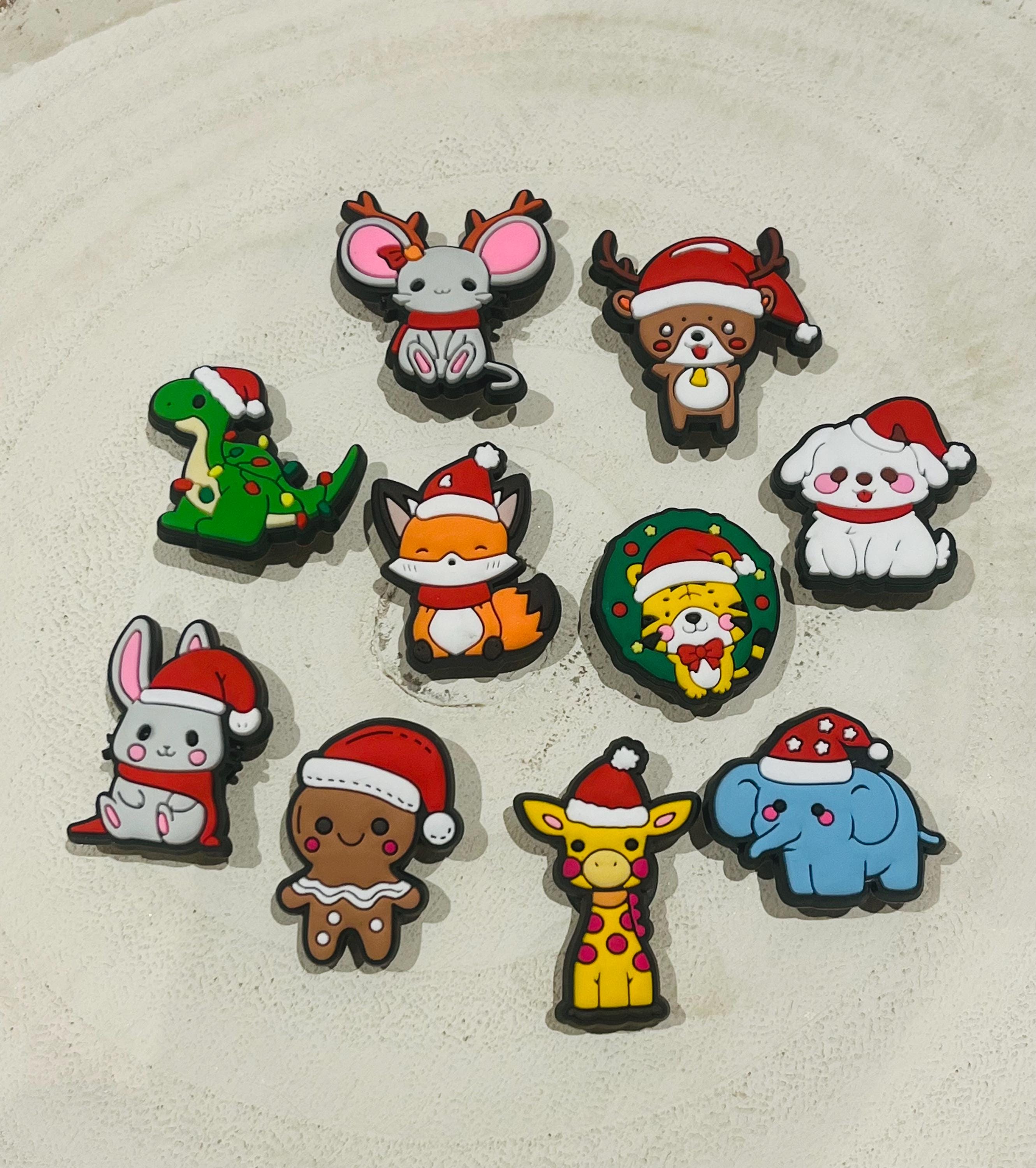Set of 10 Animal Christmas Croc Charms With Santa Hats On