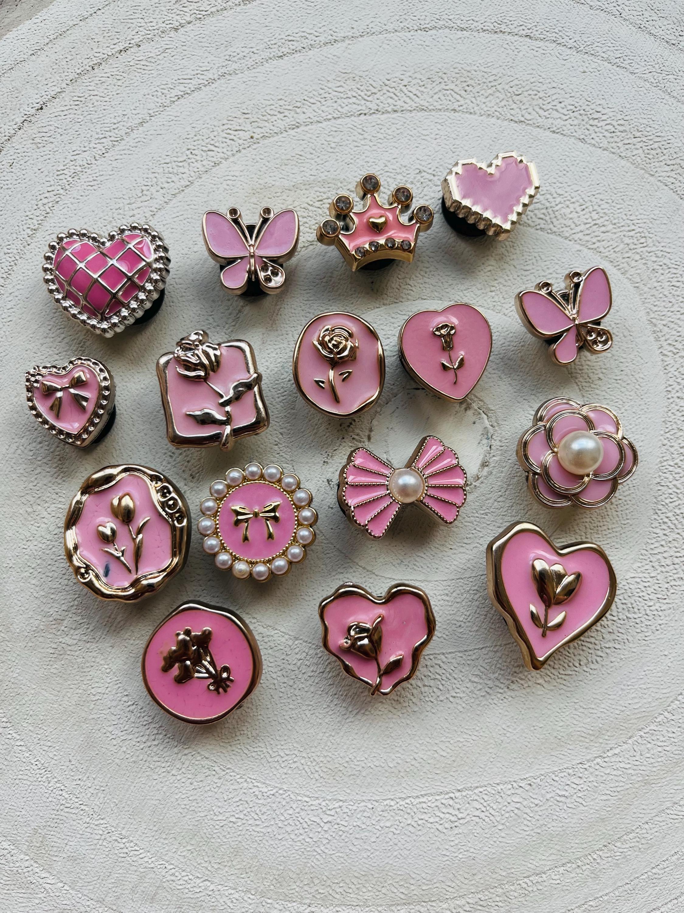 Pink Croc Charms Set: Pearl Shoe Accessories, 16-Piece