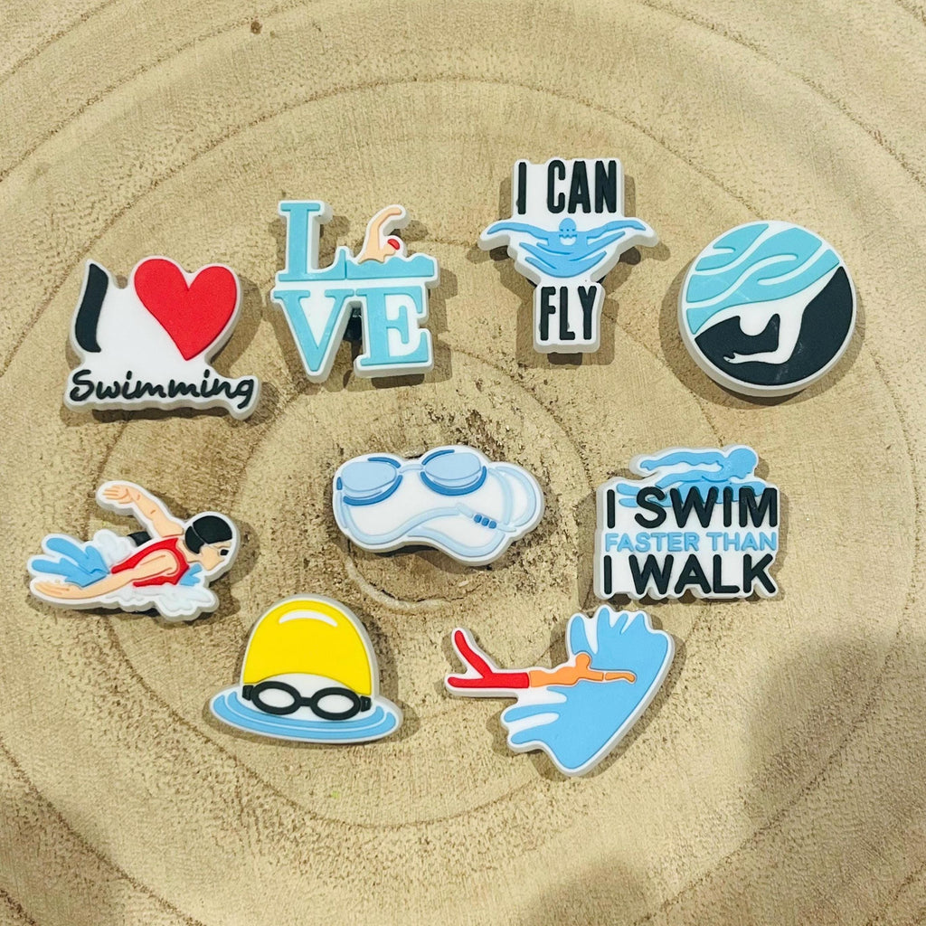 Swimming Croc Charm Set | Swimming Gifts | Swim Gift Clog Charms PVC Set of 9